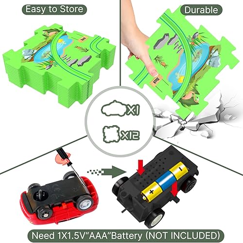 Miniatura 2 de Rompecabezas de plástico para niños de 3 a 5 años con vehículos de juguete que funcionan con pilas, juego de autos de carril para niños, juguetes