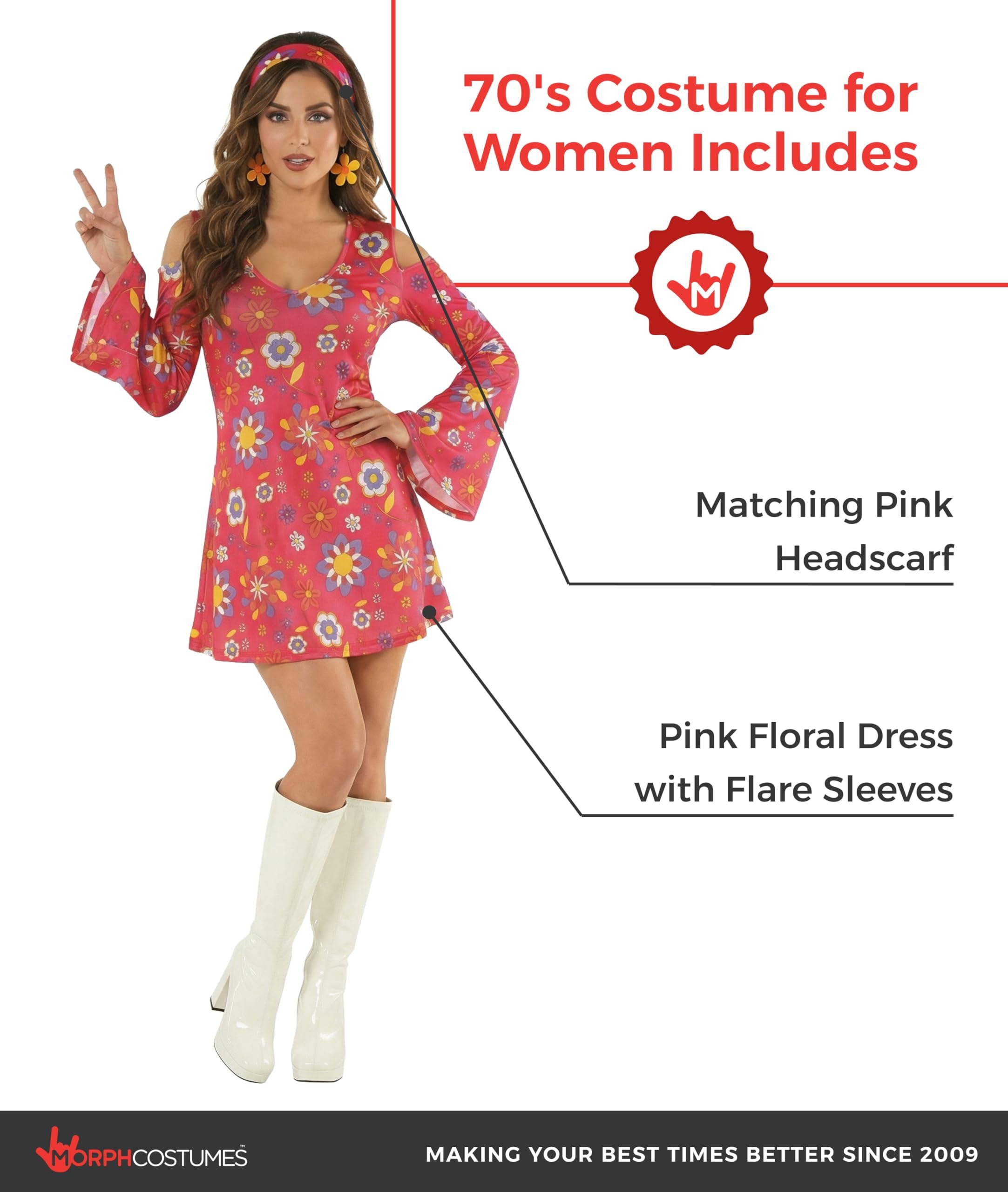 Morph Vestito Hippie Donna, Vestiti Hippie Donna, Vestito Carnevale Donna Hippie, Costume Carnevale Donna Hippie, Vestiti Donna Anni 70, Vestiti Anni 70 Donna Per Festa A Tema