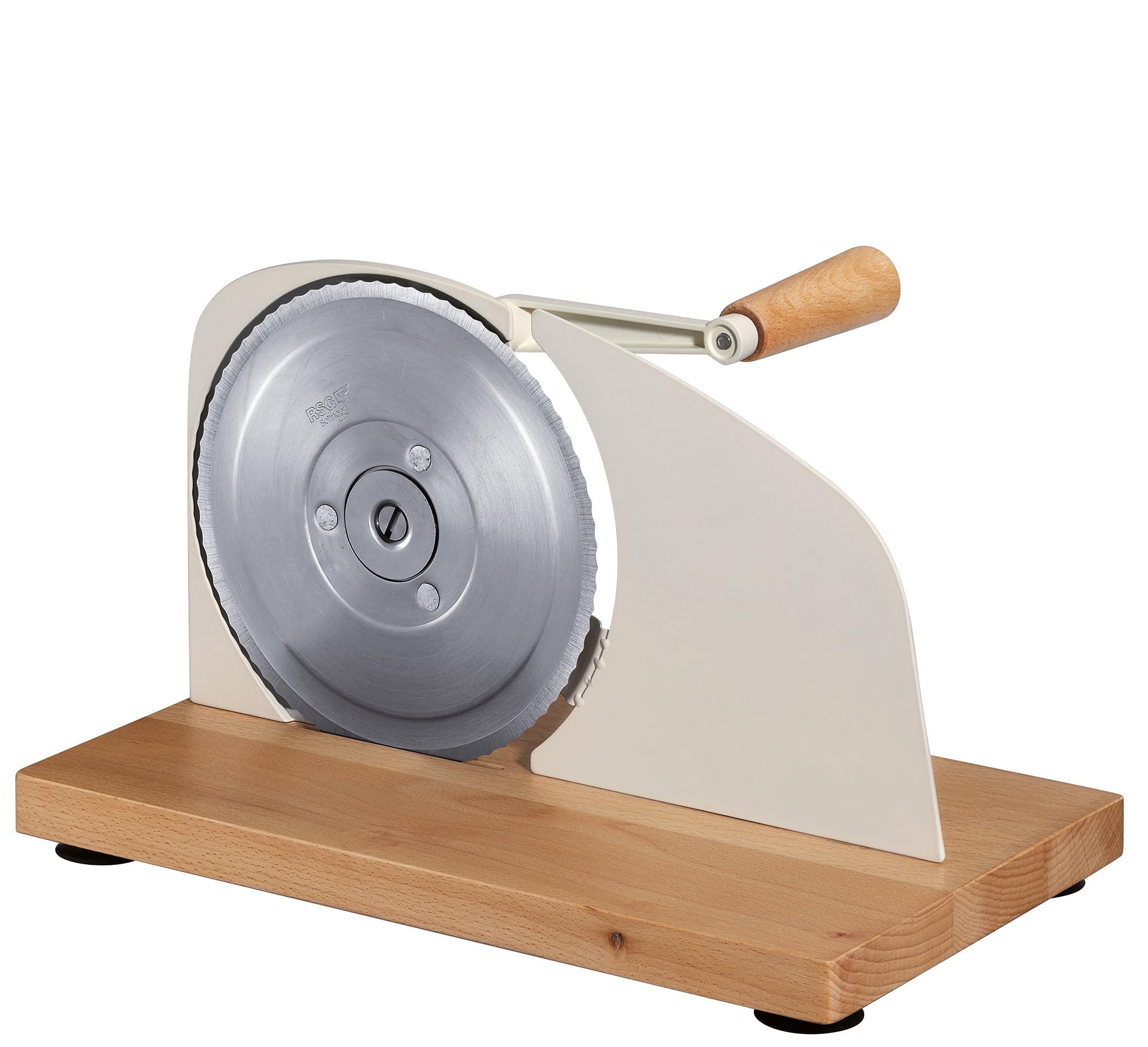 Zassenhaus Brotschneidemaschine PURE creme, manuelle Kurbelmaschine mit Edelstahlmesser, Spezial-Wellenschliff Made in Solingen, stufenlose Schnittstärkeneinstellung bis 20 mm