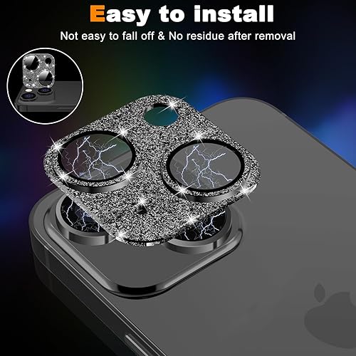 Miniatura 4 de YWXTW Protector de lente de cámara para iPhone 13iPhone 13 Mini, 4. generación de diseño brillante Anillo de metal brillante con purpurina de vidrio