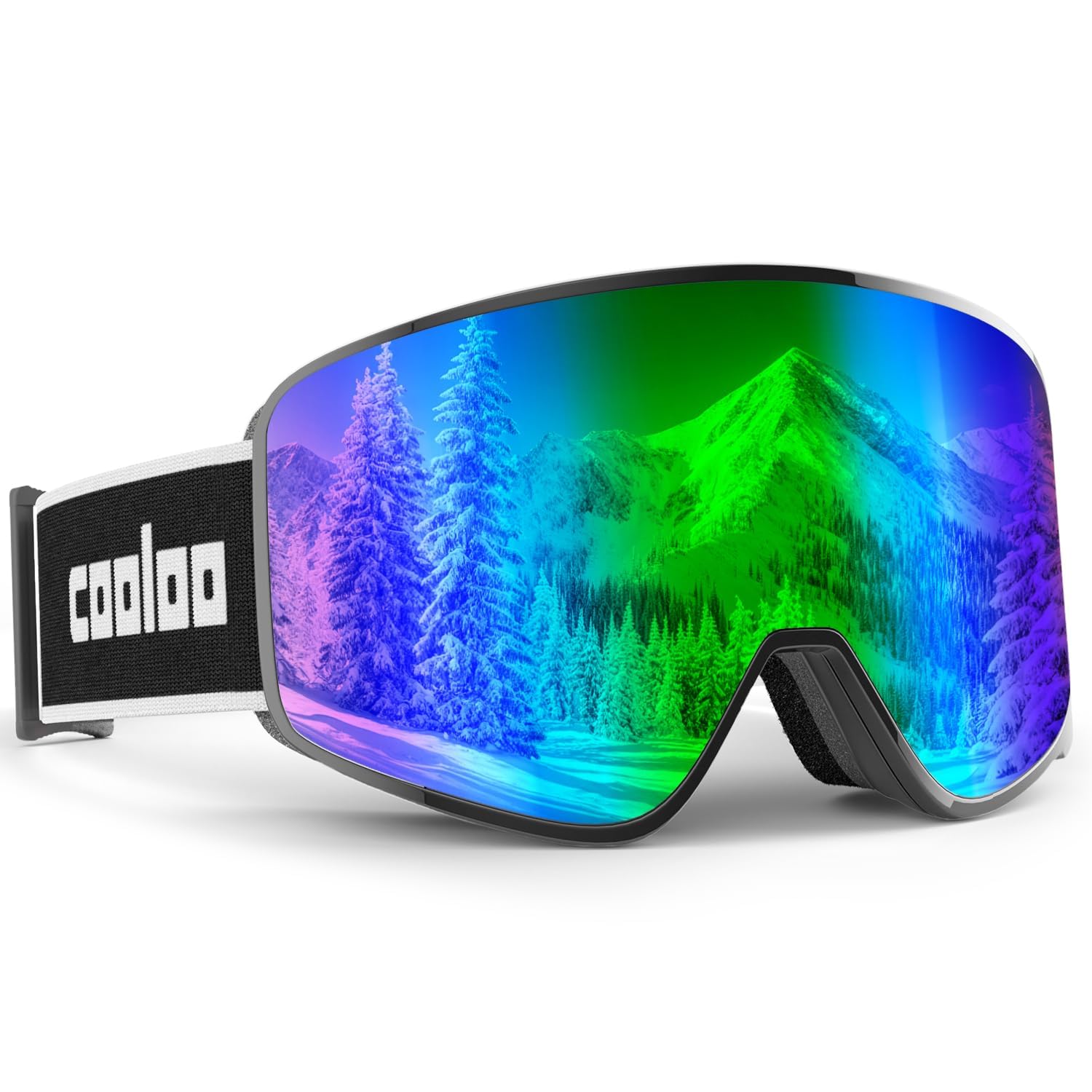 COOLOO Skibrille Kinder, Ski Brille für Brillenträger 100% UV-Schutz & Anti Fog Auswechselbare Linsen Rutschfestes Kopfband Kompatibler Helm Snowboardbrille für Kinder 3-14 Jahre