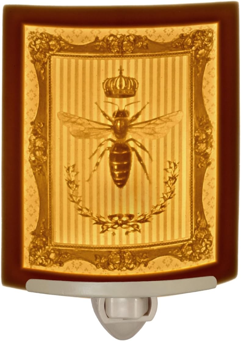 The Porcelain Garden Queen Bee - Curved Porcelain Lithophane Nightlight, Decorative Wall Plug in Nursery, Bedroom Kitchen, Bath, Hallway Insect Themed Accent Light