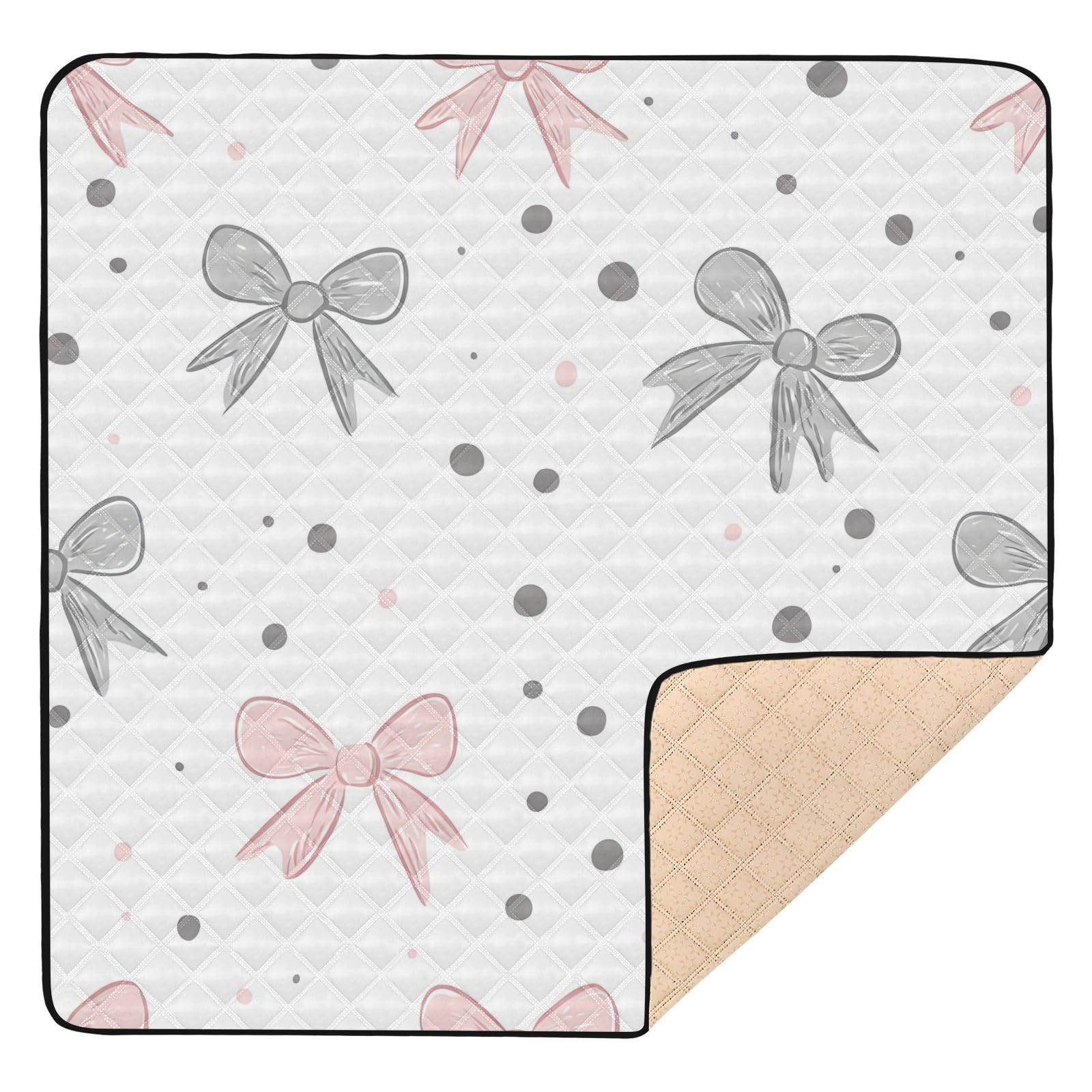 BOESI Doodle Colorful Bow Baby Play Mat, 50“ X 50” Washable Folding Crawling Mat, Baby Floor Mat, Soft, Thick, Non-Slip