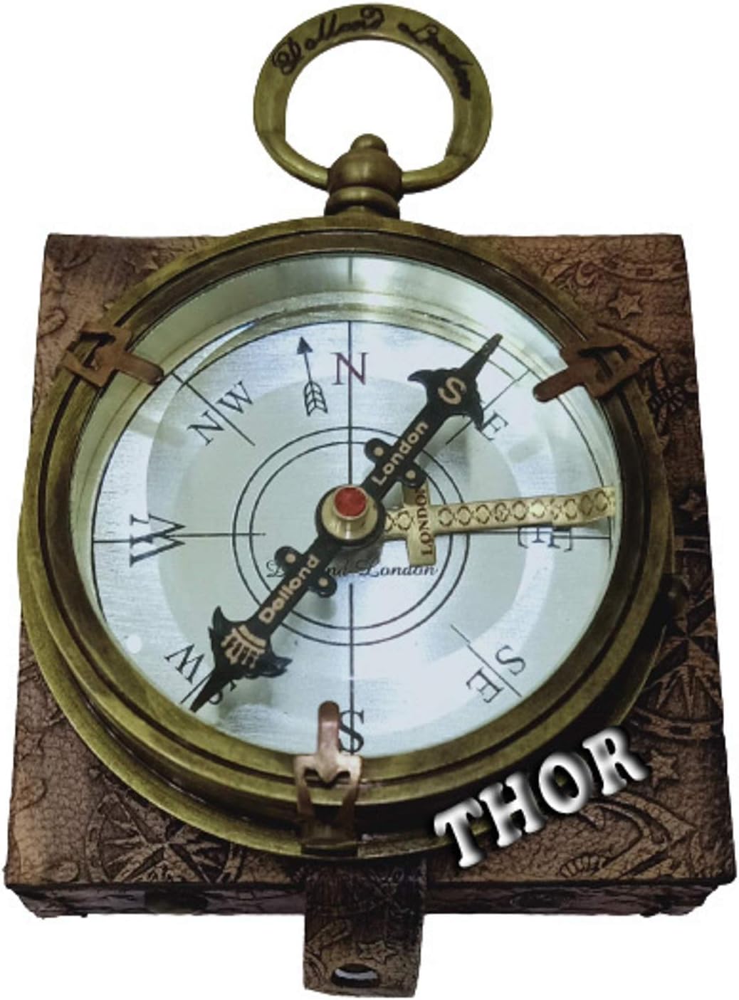 Brass Push Button Poem Compass Dollond London with Handmade Leather Case Rustic Vintage Home Decor Gifts