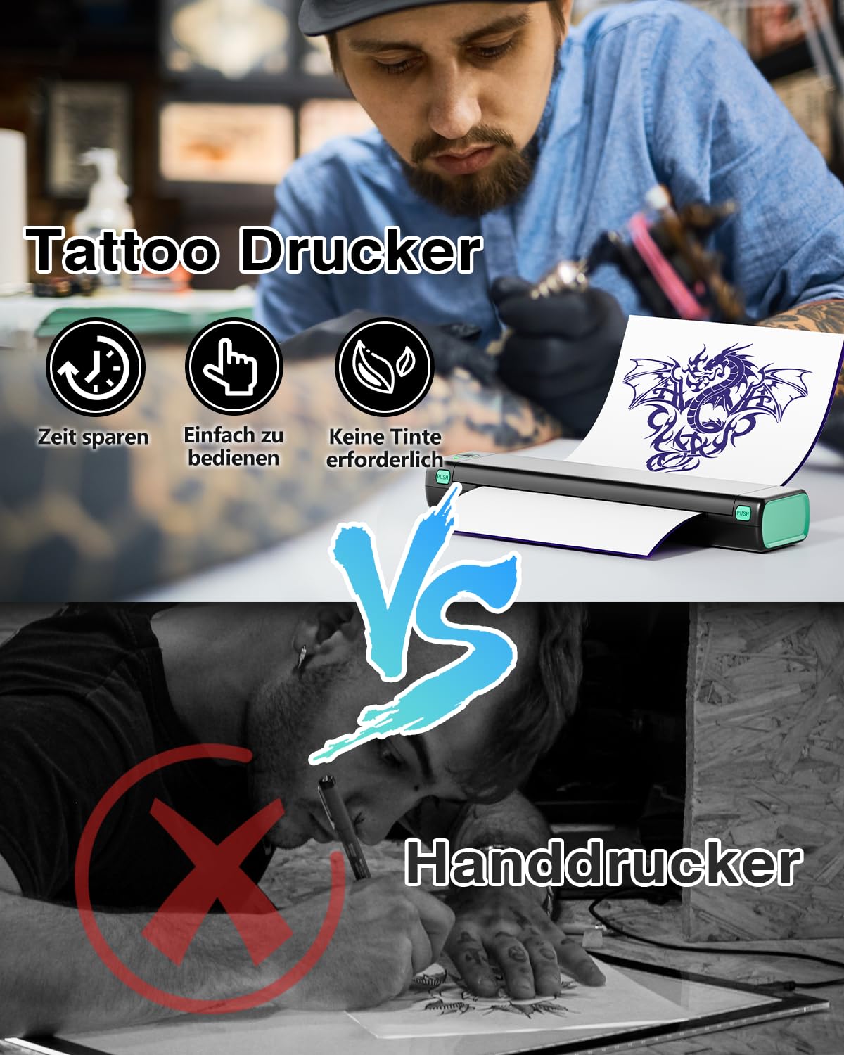 Phomemo M08F Thermocopieur Tatouage, Imprimante Stencil Tatouage pour Débutants et Artistes de Tatouage, Unités de Développement Compatible avec iOS et Android, avec 10 Feuilles de Papier