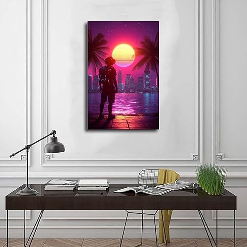 Miniatura 3 de 80s Synthwave Vaporwave Wall Poster  Retro Neon Sunset Cityscape Art  Cyberpunk Digital Print for Teens Canvas Poster Wall Art Decor Print Picture