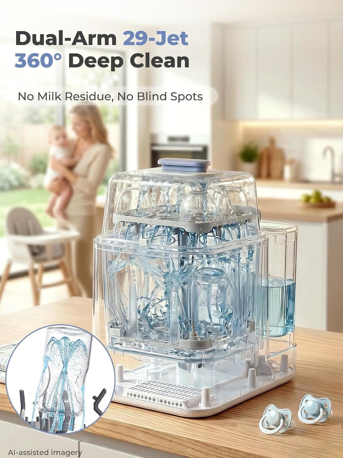 Baby Bottle Washer Pro, All-in-One Bottle Washer and Sterilizer and Dryer, Breast Pump Washer for Breast Pump Parts, Nipples, Newborn Essentials | 168H Fresh Air Storage, 29 Spray Jets, 19 min Rapid Wash, Dual Water Supply, No More Hand Washing