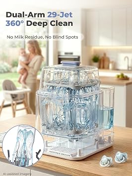 Baby Bottle Washer Pro, All-in-One Bottle Washer and Sterilizer and Dryer, Breast Pump Washer for Breast Pump Parts, Nipples, Newborn Essentials | 168H Fresh Air Storage, 29 Spray Jets, 19 min Rapid Wash, Dual Water Supply, No More Hand Washing