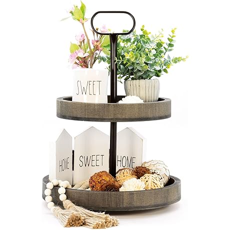 Tiered Tray Stand, 2 Tier Tray for Fruit & Cupcake - Farmhouse...