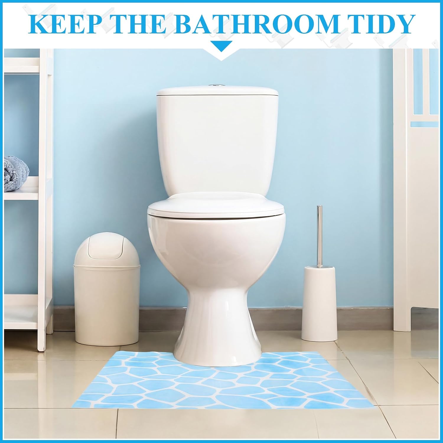 Layhit 50 Pcs Disposable Toilet Commode Mat 20 x 20" U Shaped Toilets Mats Floor Protector from Urine Pad Waterproof Absorbent for Older Potty Training Pee Incontinence Bathroom Non Slip (Glacier)