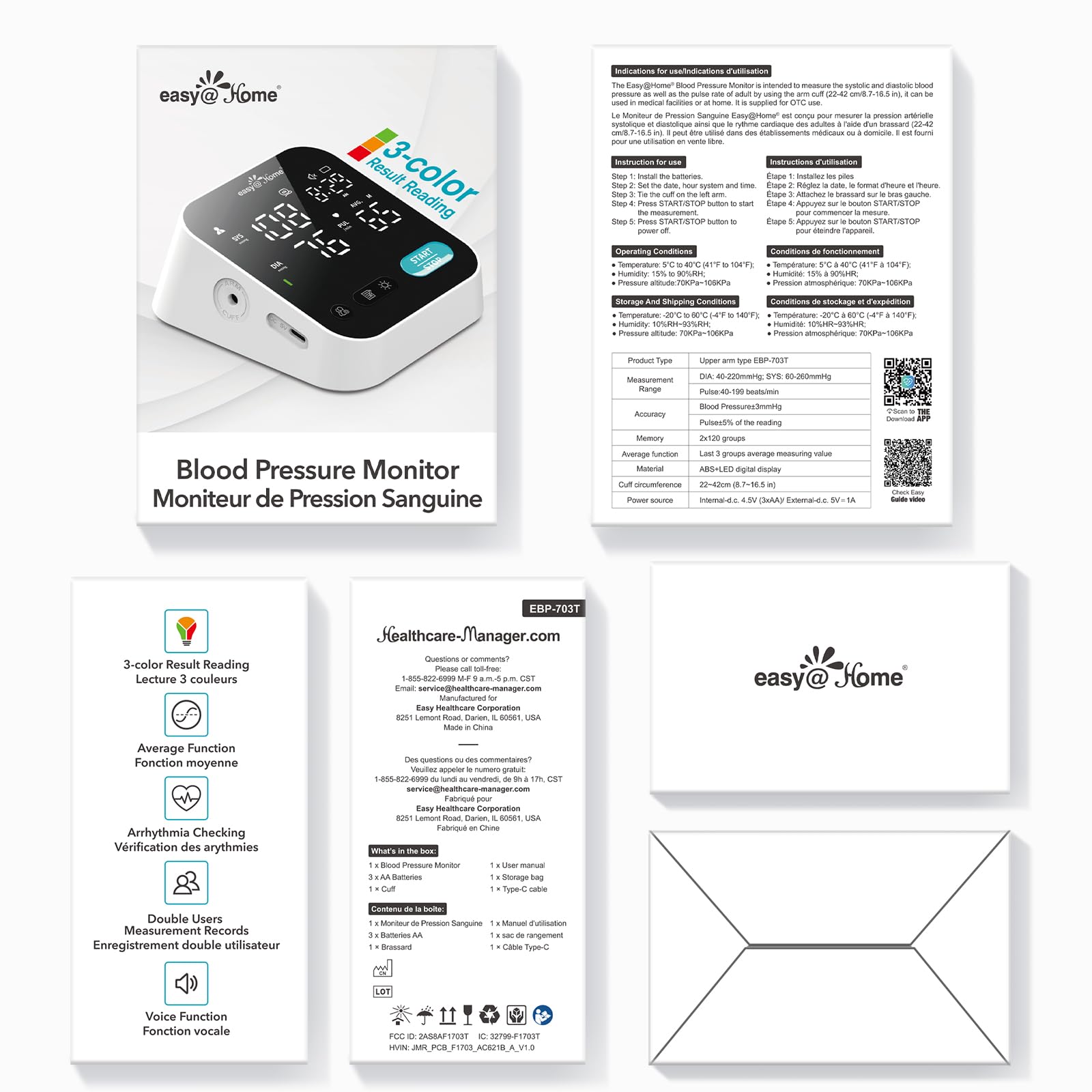 Blood Pressure Monitor for Home Use – Easy@Home Smart BP Machine with Free MyHeartPal App, Automatic Blood Pressure XL Cuff, LED Screen & Voice Function, Supports Apple & Android Devices | EBP-703T