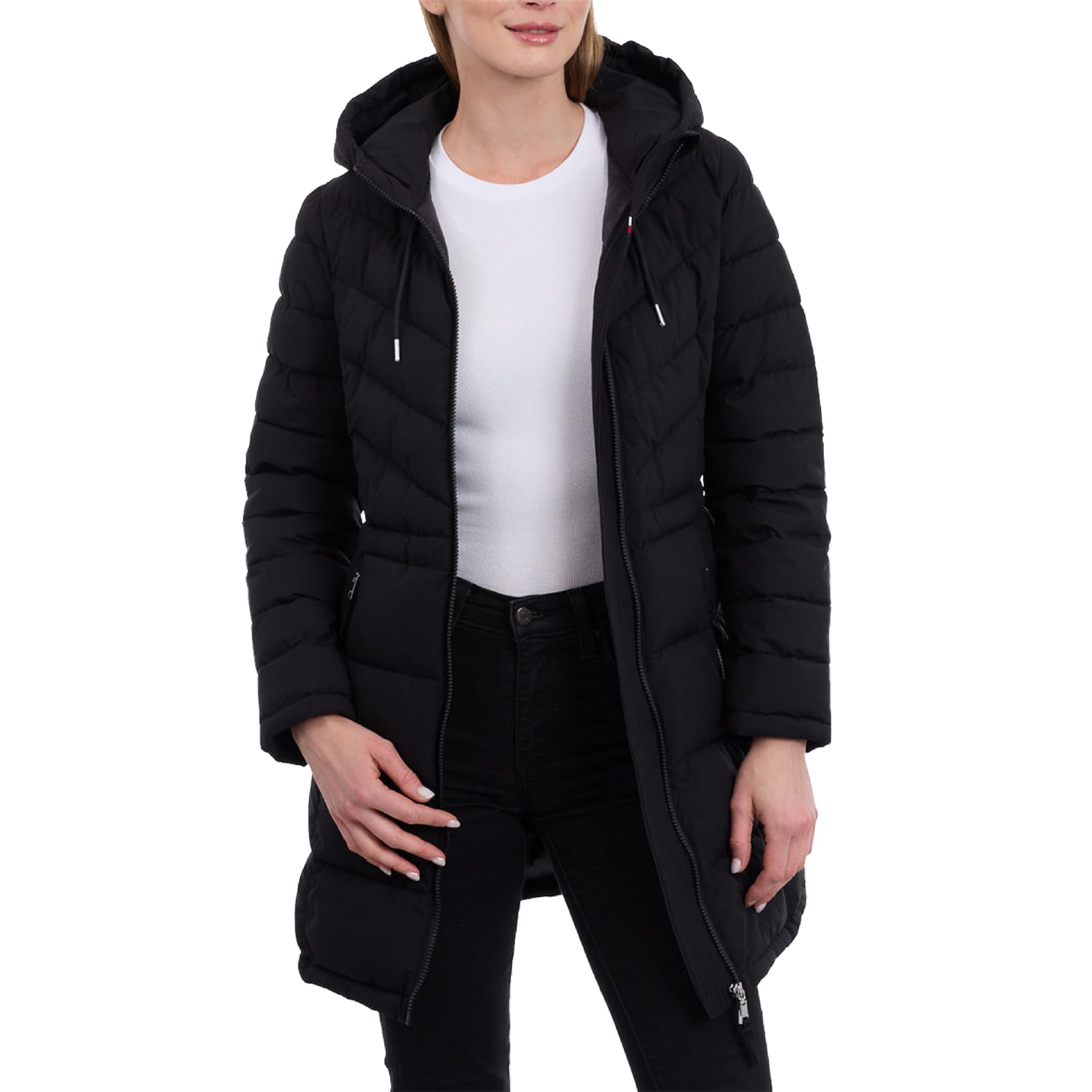 Tommy Hilfiger Women's Every Day Essential Long Lightweight Coat Packable, Black, M