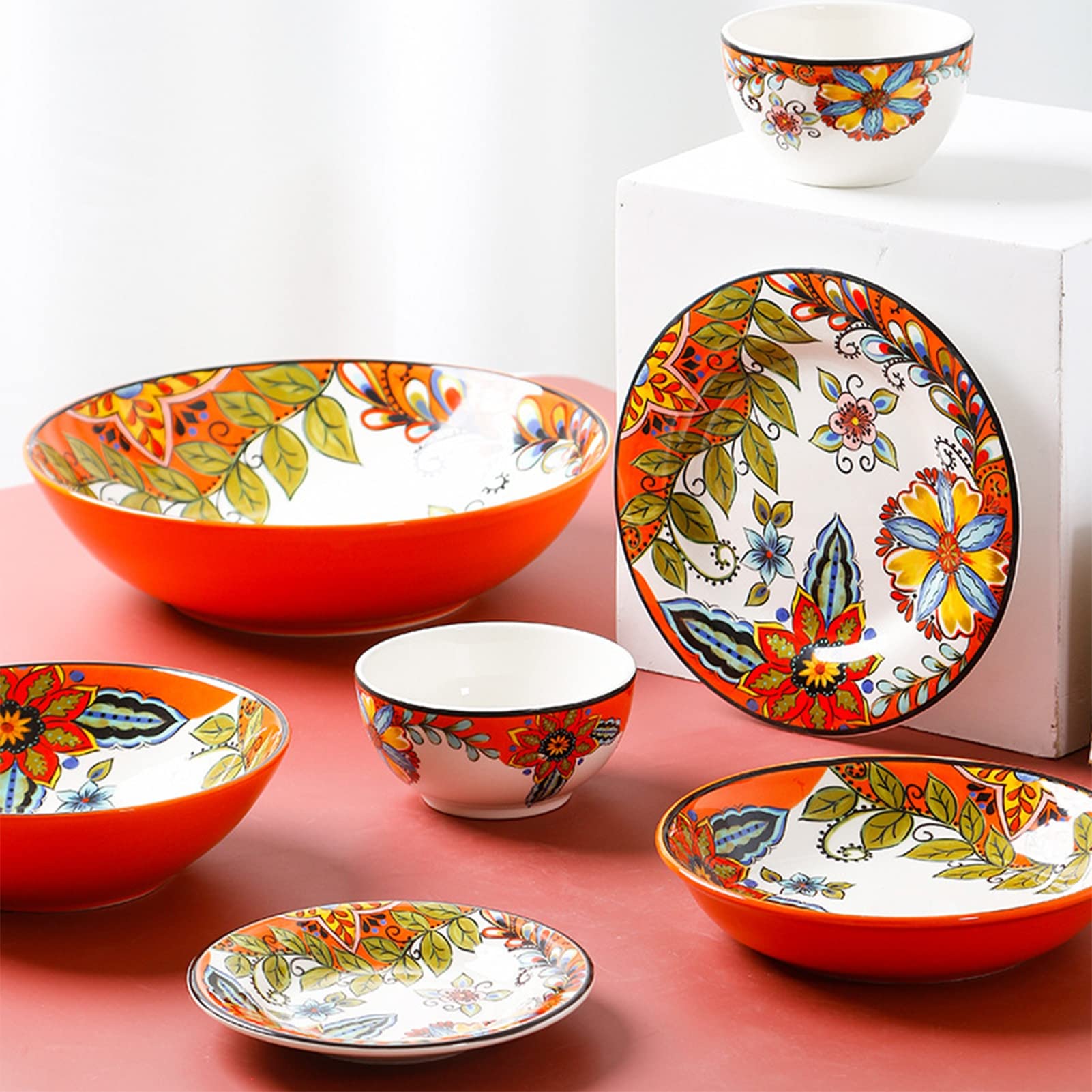 33-częściowy porcelanowy zestaw obiadowy z miską i talerzem, do kuchenki mikrofalowej i zmywarki, zestaw naczyń dla 8 osób