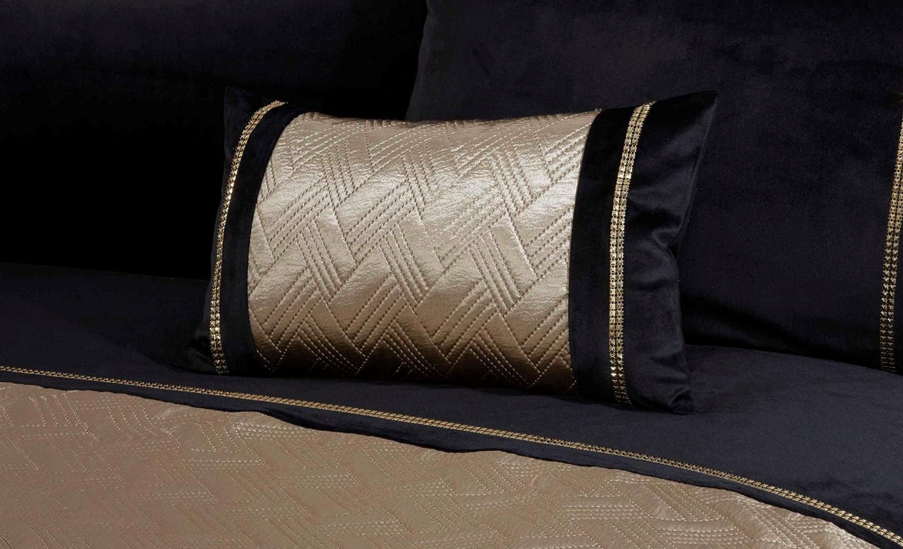 Rapport Capri Black & Gold Velvet Boudoir Cushion โ Luxurious Filled Bed & Sofa Accessory โ Elegant 30x50cm Decorative Pillow for Home Decor