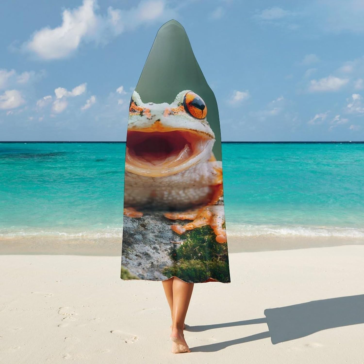 Frog Tropical Amphibian Wearable Blanket Oversized Throw Cape | Cozy Hooded Blanket Gifts for Women Men