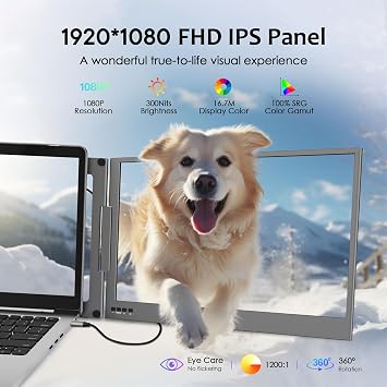 KPKUE 15.6 Laptop Screen Extender, FHD One Cable Monitor Extender, Dual Screen IPS Triple Screen Monitor Fits with 12''-16'' Laptop Compatible Mac Windows Chrome