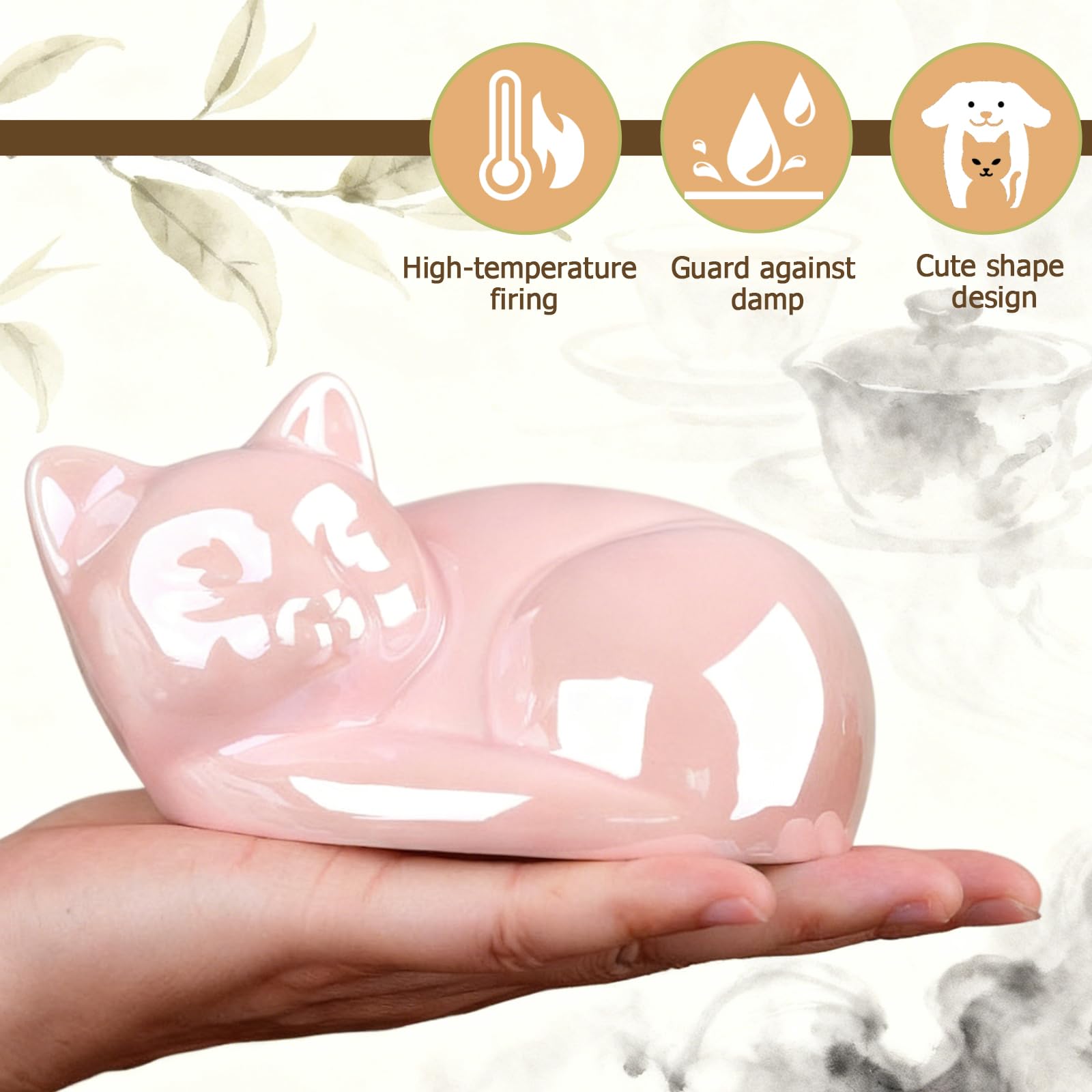 Urna commemorativa in ceramica per ceneri di gatti, cane che dorme, contenitore commemorativo per animali domestici (bianco opaco, gatto, 270 ml)