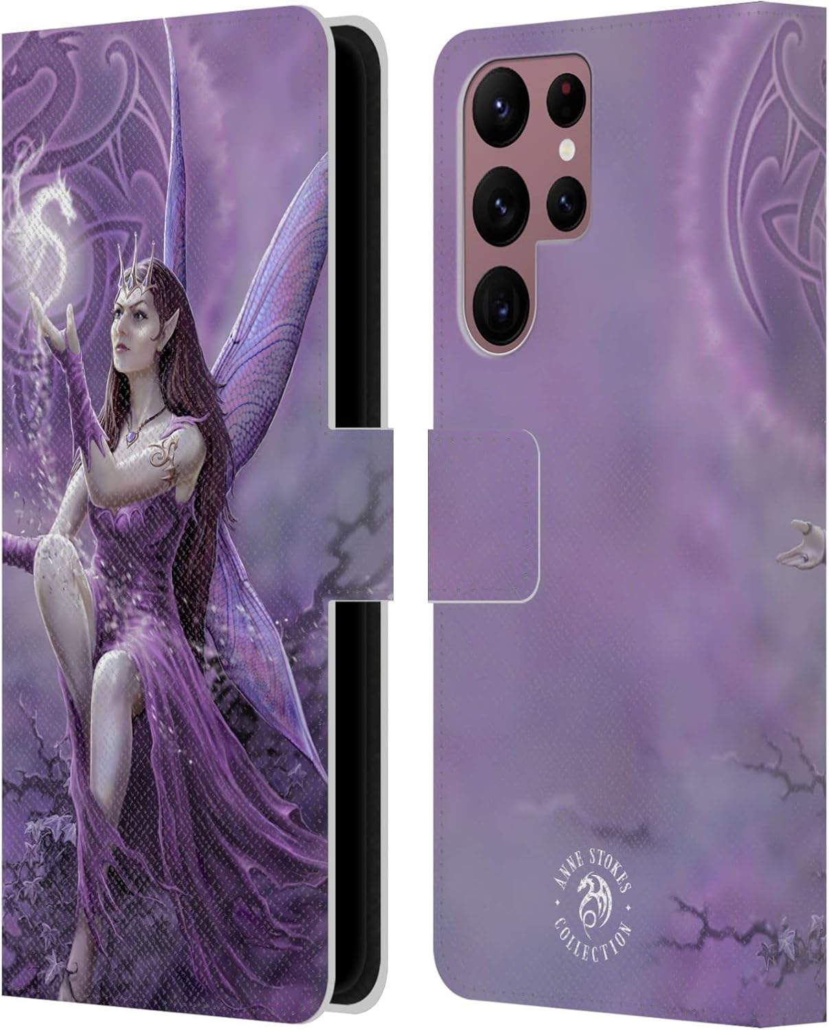 Head Case Designs Officially Licensed Anne Stokes Immortal Flight Fairies Leather Wallet Case Compatible with Samsung Galaxy S22 Ultra 5G