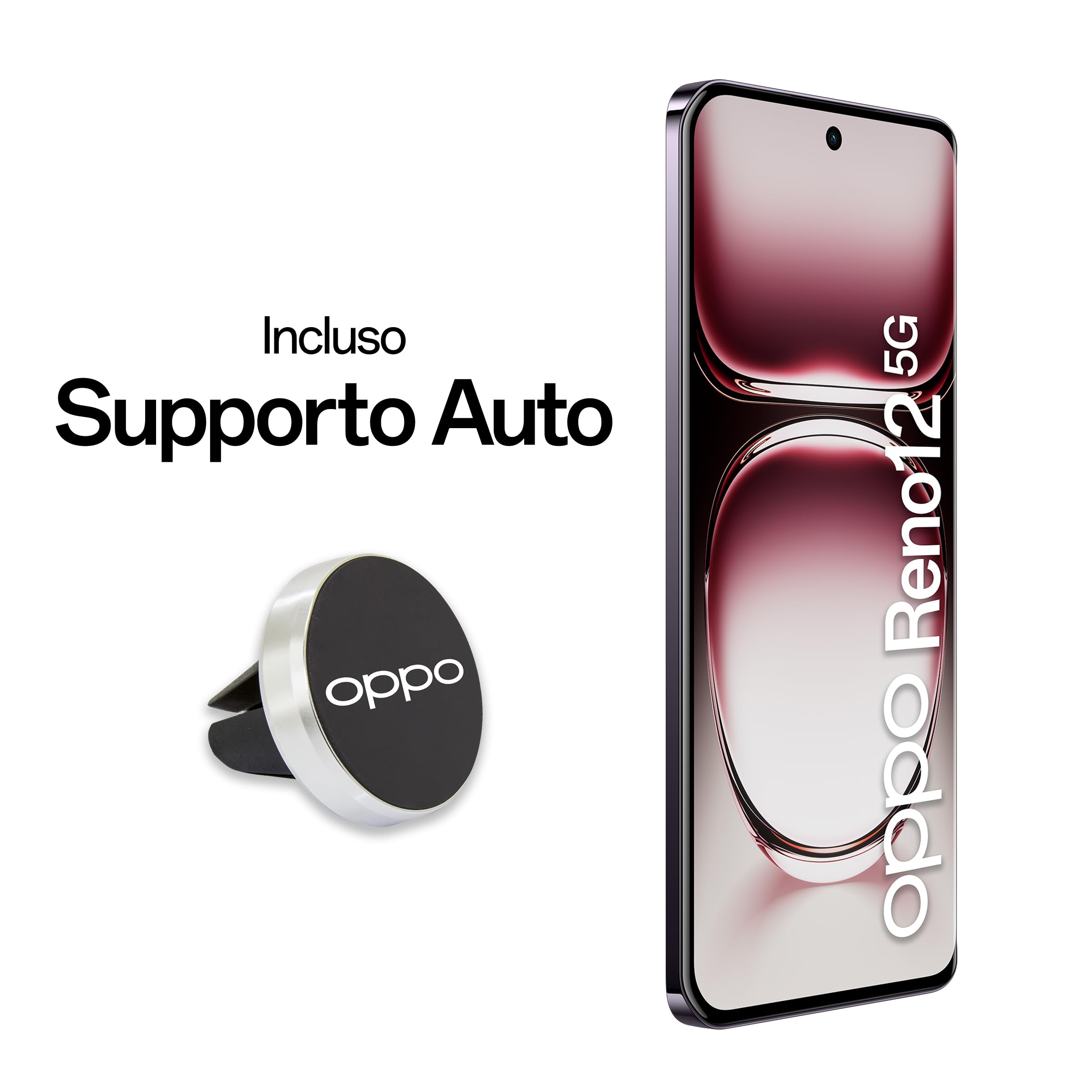 OPPO Reno12 5G AI Smartphone, Tripla fotocamera 50+8+2MP, Selfie 32MP, Display 6.7” 120HZ AMOLED FHD+, 5000mAh, RAM 24GB (12+12) +ROM 256GB, Supporto Auto [Versione Italia], Black Brown