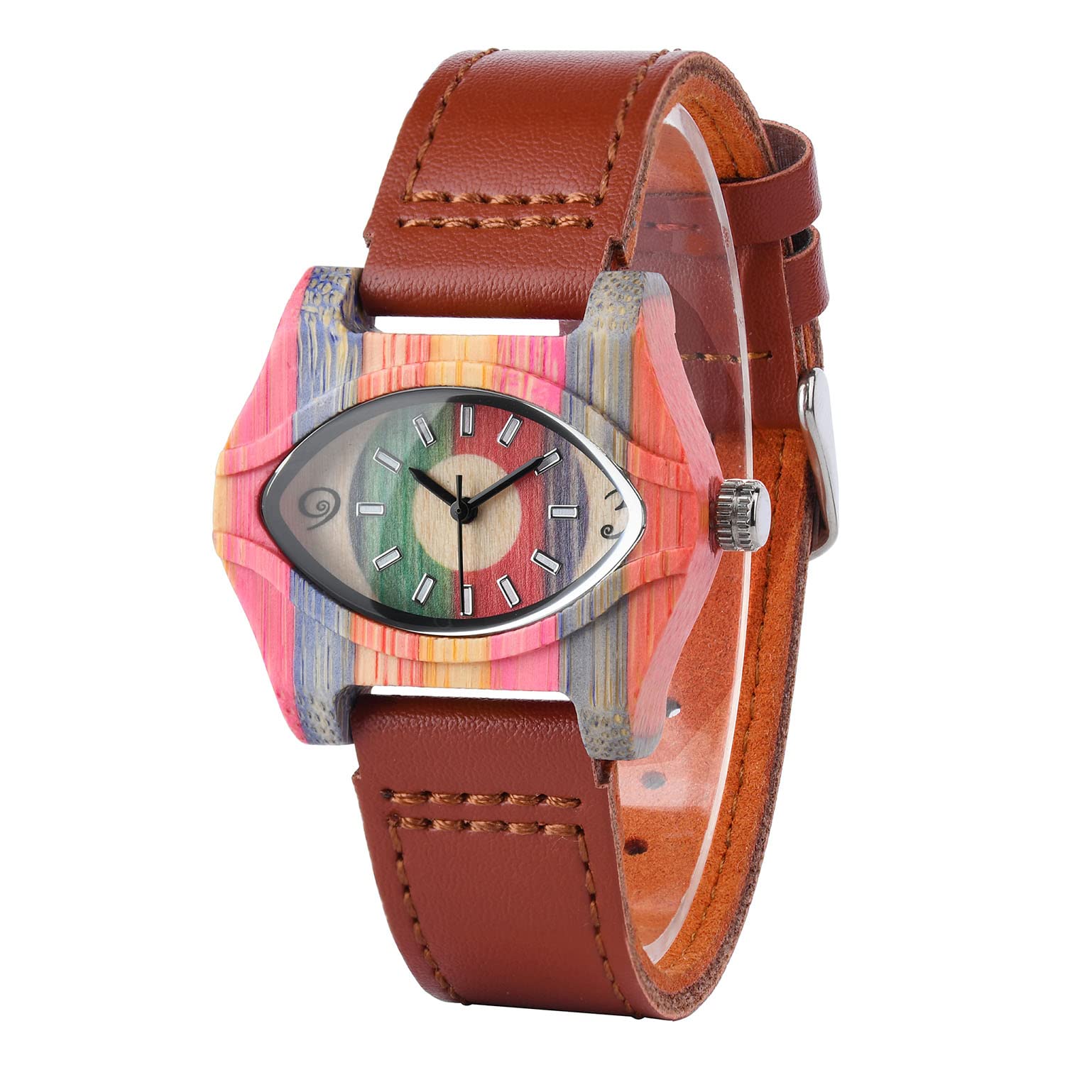 AIMES Womens Wooden Watch with Leather Strap Quartz Analog Red Bamboo Wooden Watches for Women Unique Lightweight Handmade Wood Wrist Watch