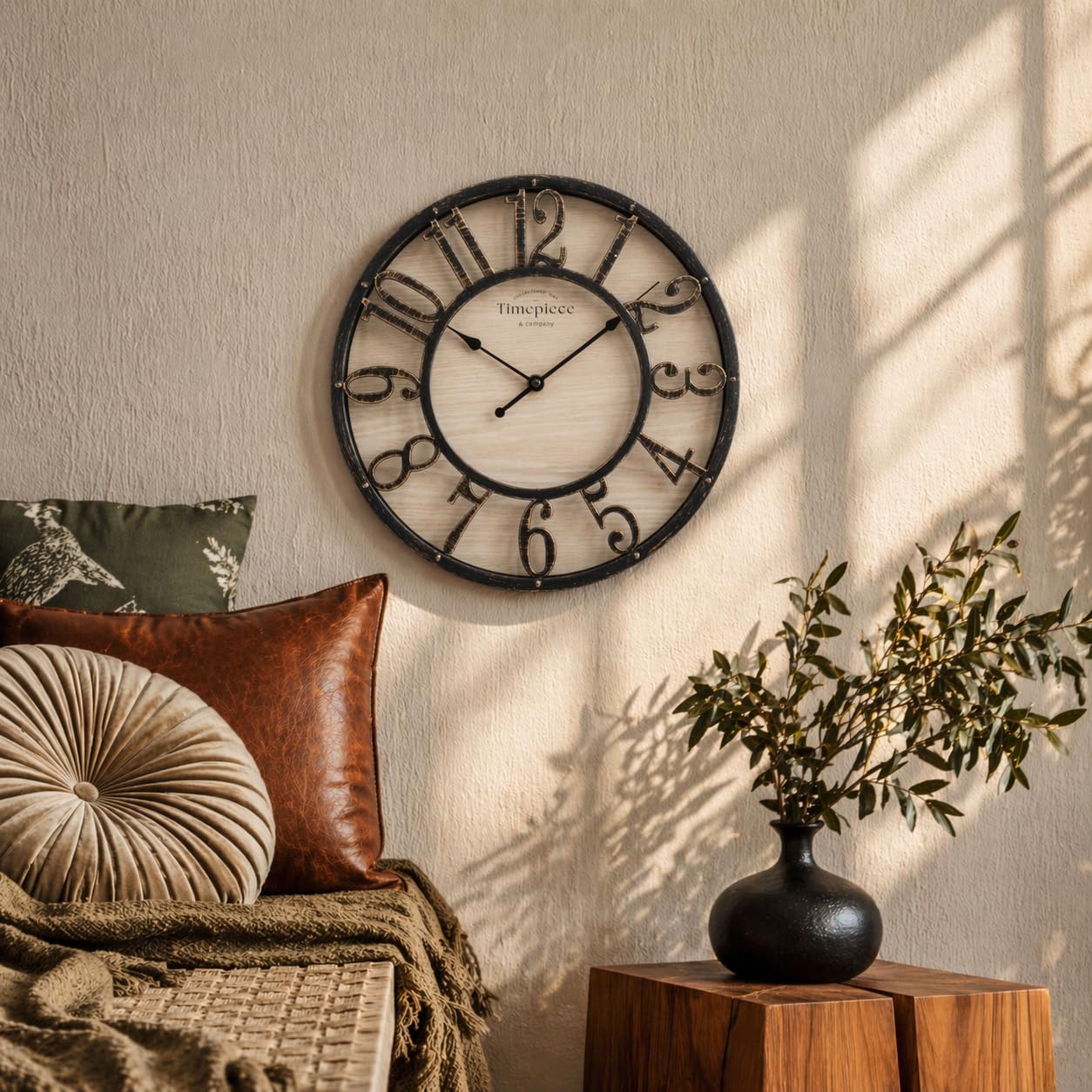Horloge murale vintage style maison de campagne industrielle pour salon