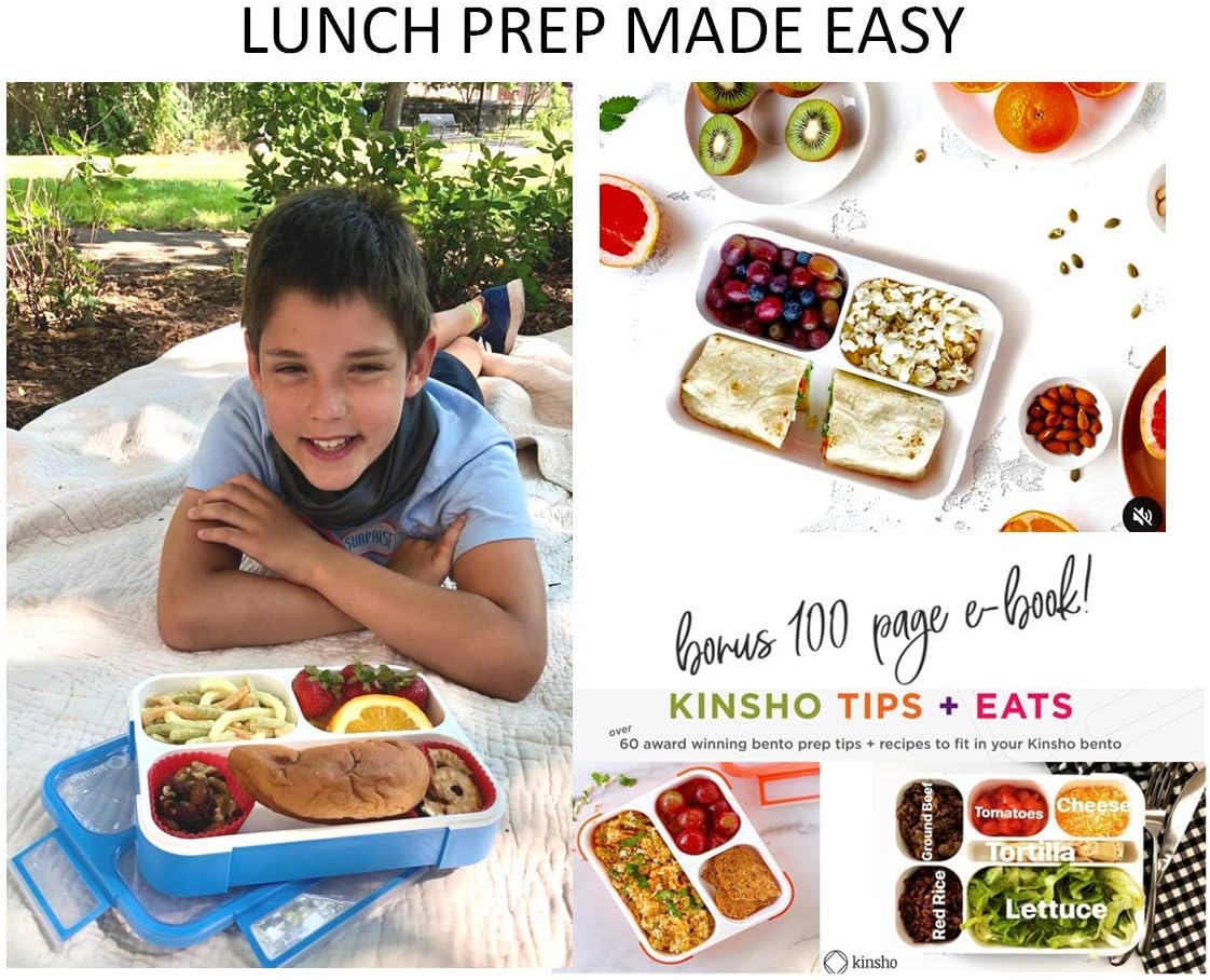 Bento Lunch Boxes for Kids, Teens, Adults | Snack Containers or Portion Control Meal Box for Lunches for School Girls, Boys 3 Compartments, Blue Large 1 pack: Home & Kitchen