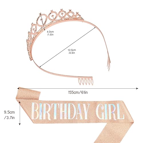 Miniatura 4 de CIEHER Kit de tiara de cumpleaños para niña, corona de cumpleaños, tiaras y coronas para niñas, coronas de tiara de cumpleaños de oro rosa para