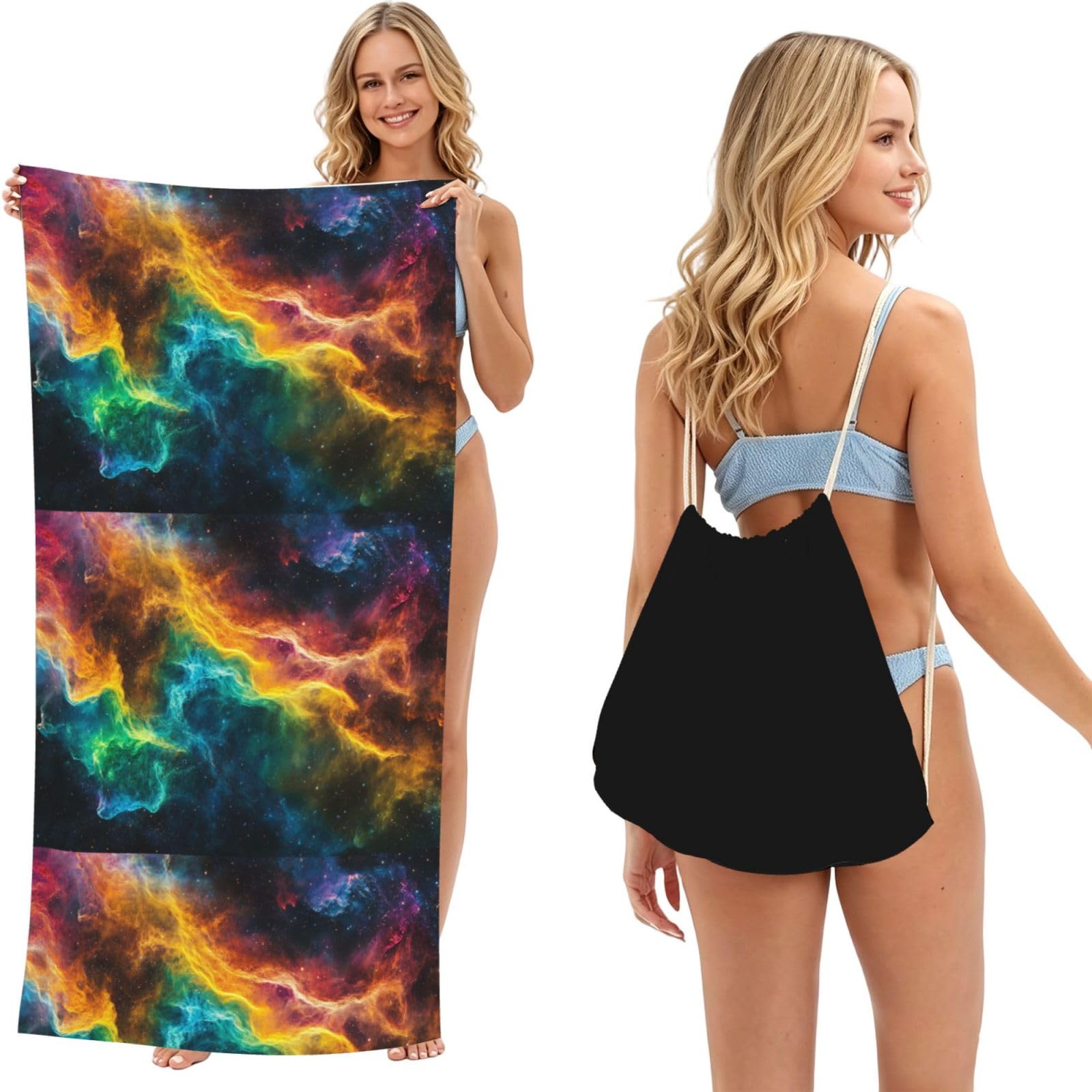 SKGOHLH Colorful Aurora 2in1 Packable Beach Towel Bag Women