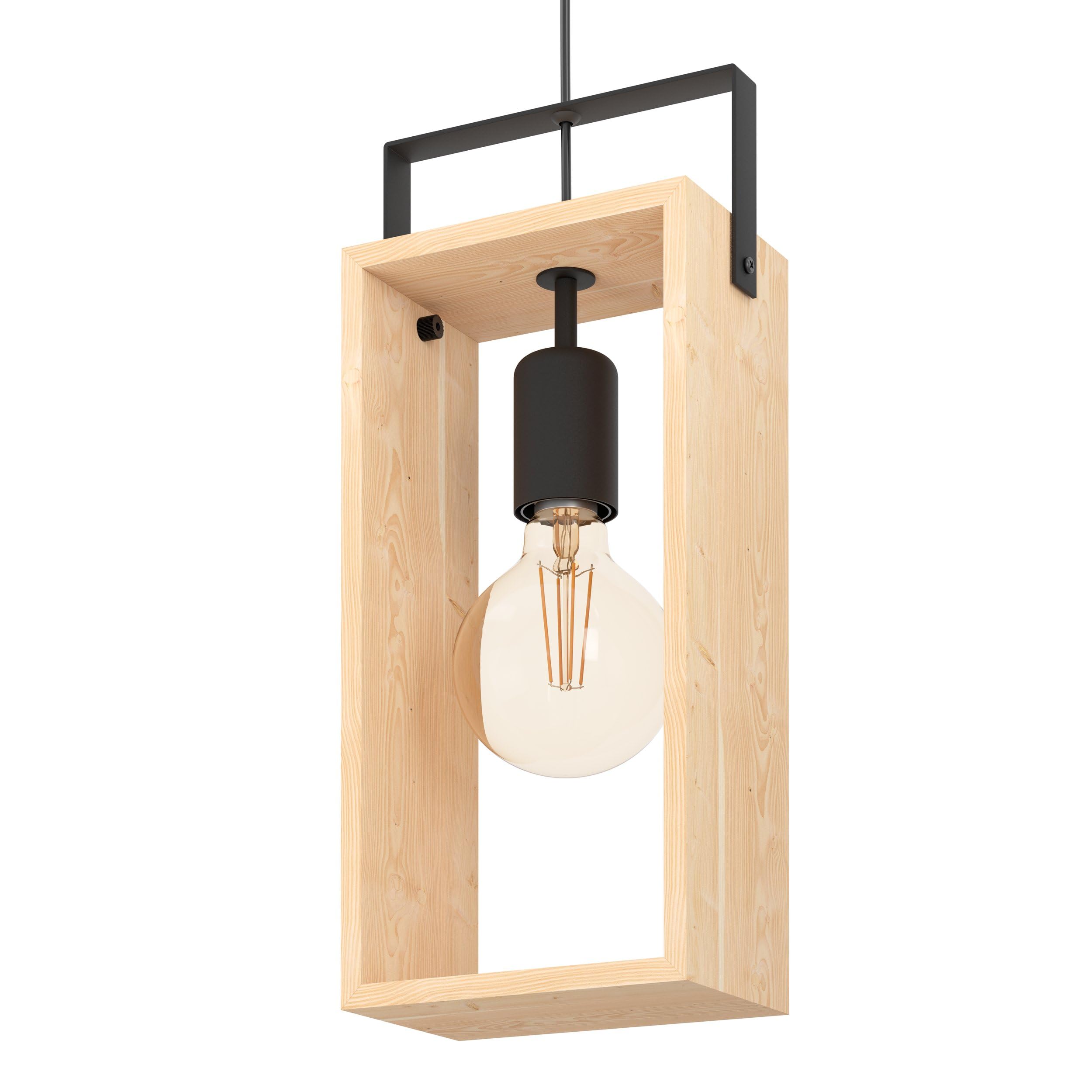 EGLO Tischlampe Famborough – Vintage-Industrie-Design Mit Holz & Stahl, Nachttischlampe, E27 Fassung, In Schwarz/Natur