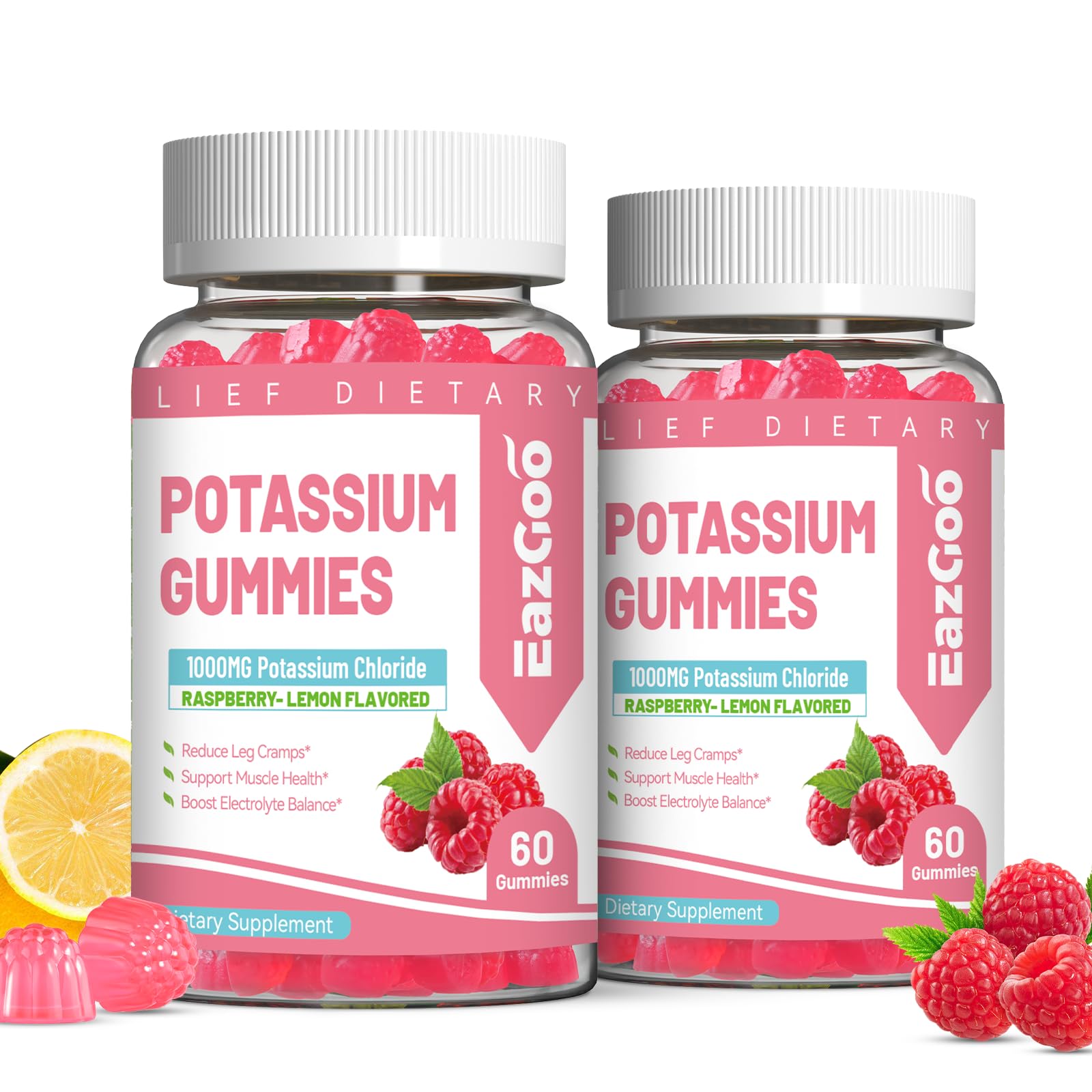 2 Pack Potassium Gummies, Potassium Chloride 1000mg for Adults 60 Count (Pack of 2)