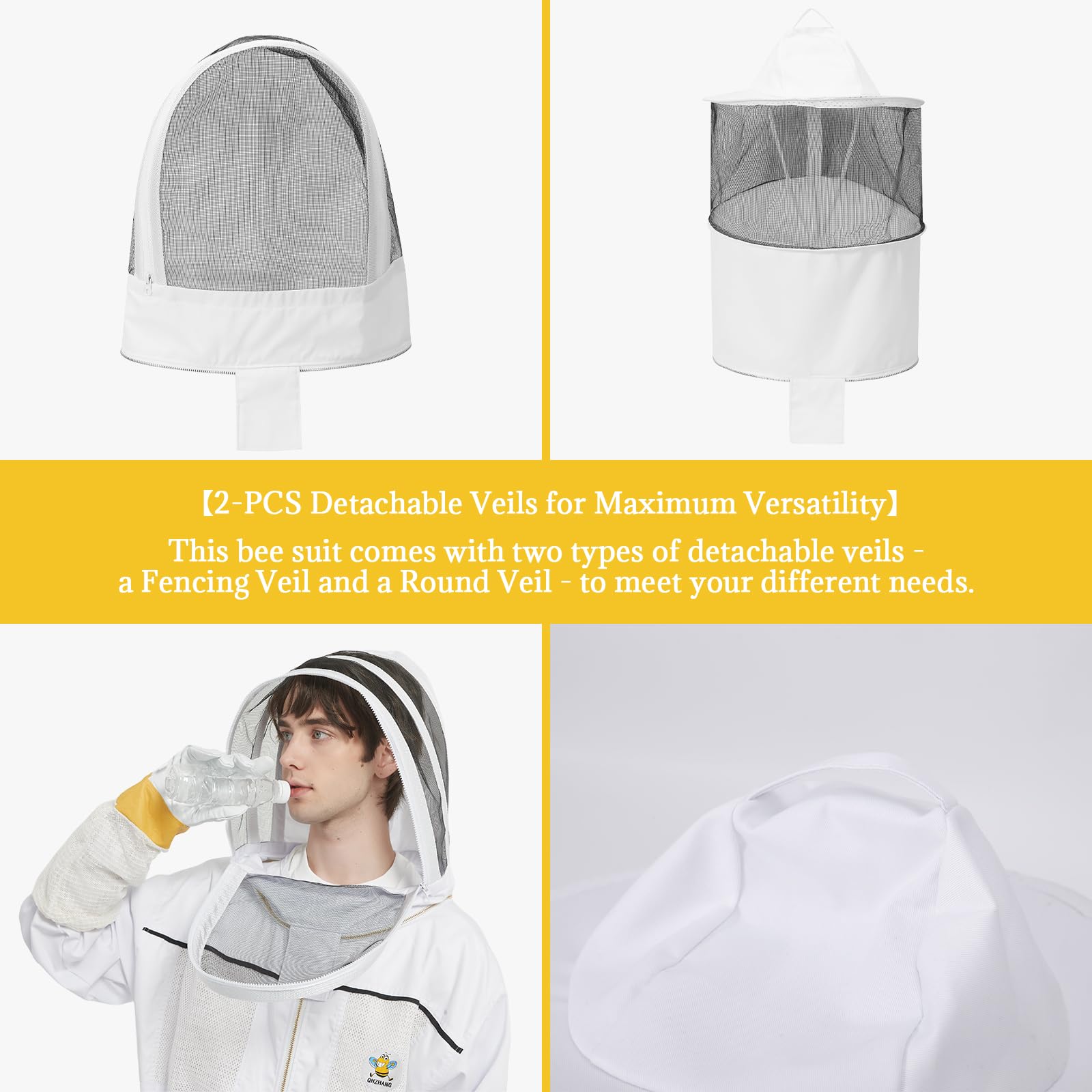 Tuta da apicoltura professionale ventilata per uomini e donne, tuta da apicoltura con guanto e due cappuccio ventilato