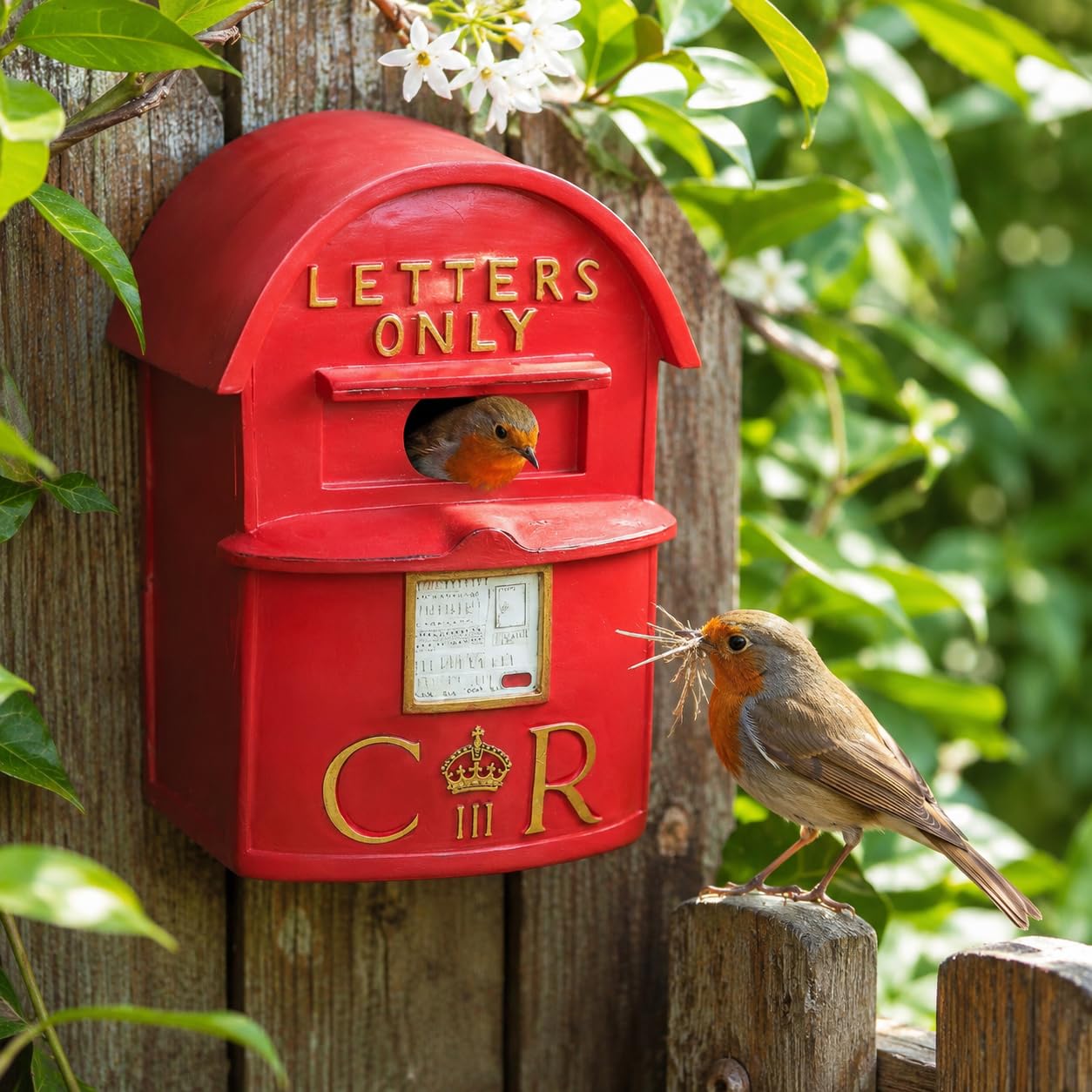 Garden Mile Rotes Vogelhaus aus Kunstharz, wetterfest, Vogelhaus, Gartendekoration, einzigartiges Geschenk für Väter oder Großeltern