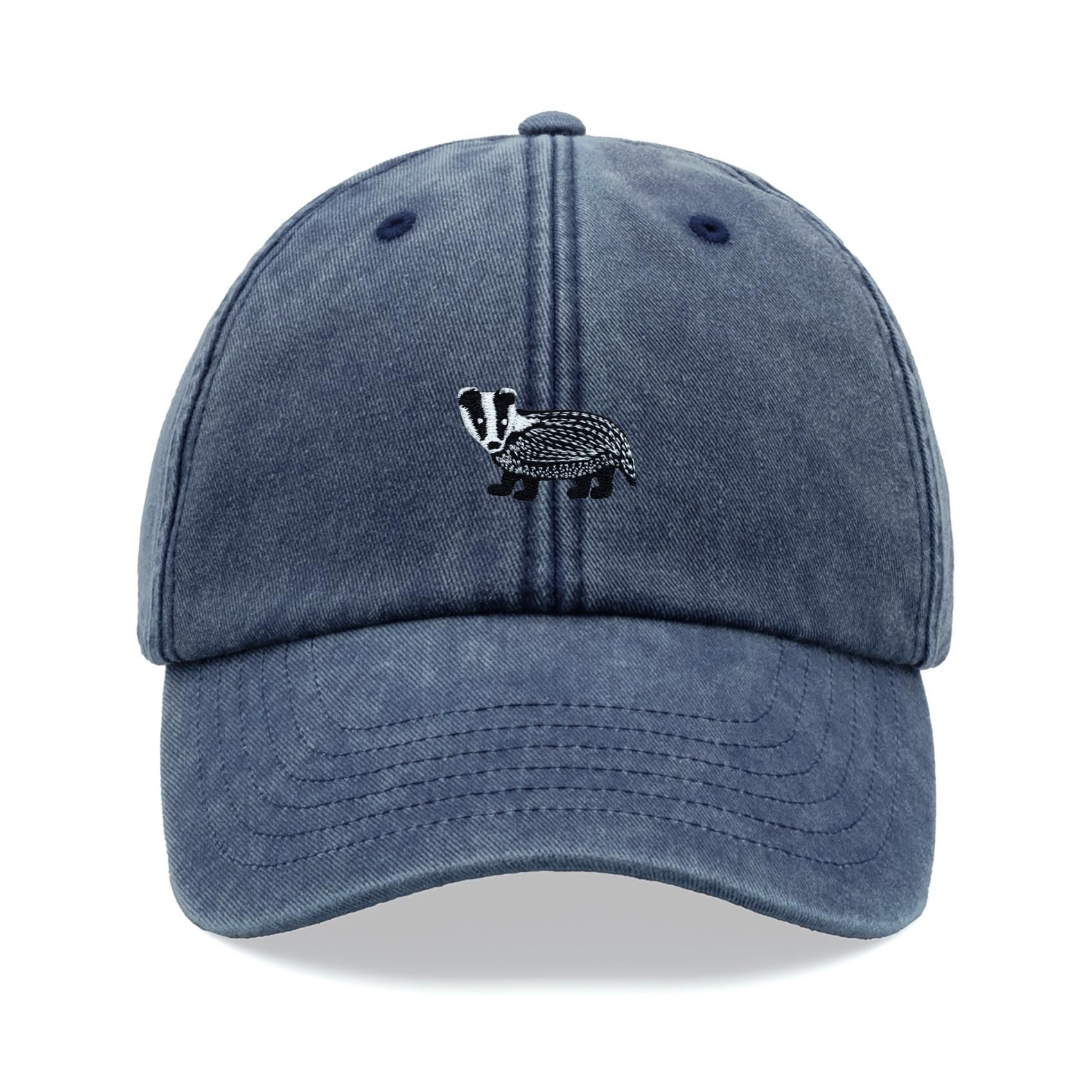 Cap Base Unisex Blue Denim Badger Baseball Cap Vintage Washed Dad Hat Adjustable