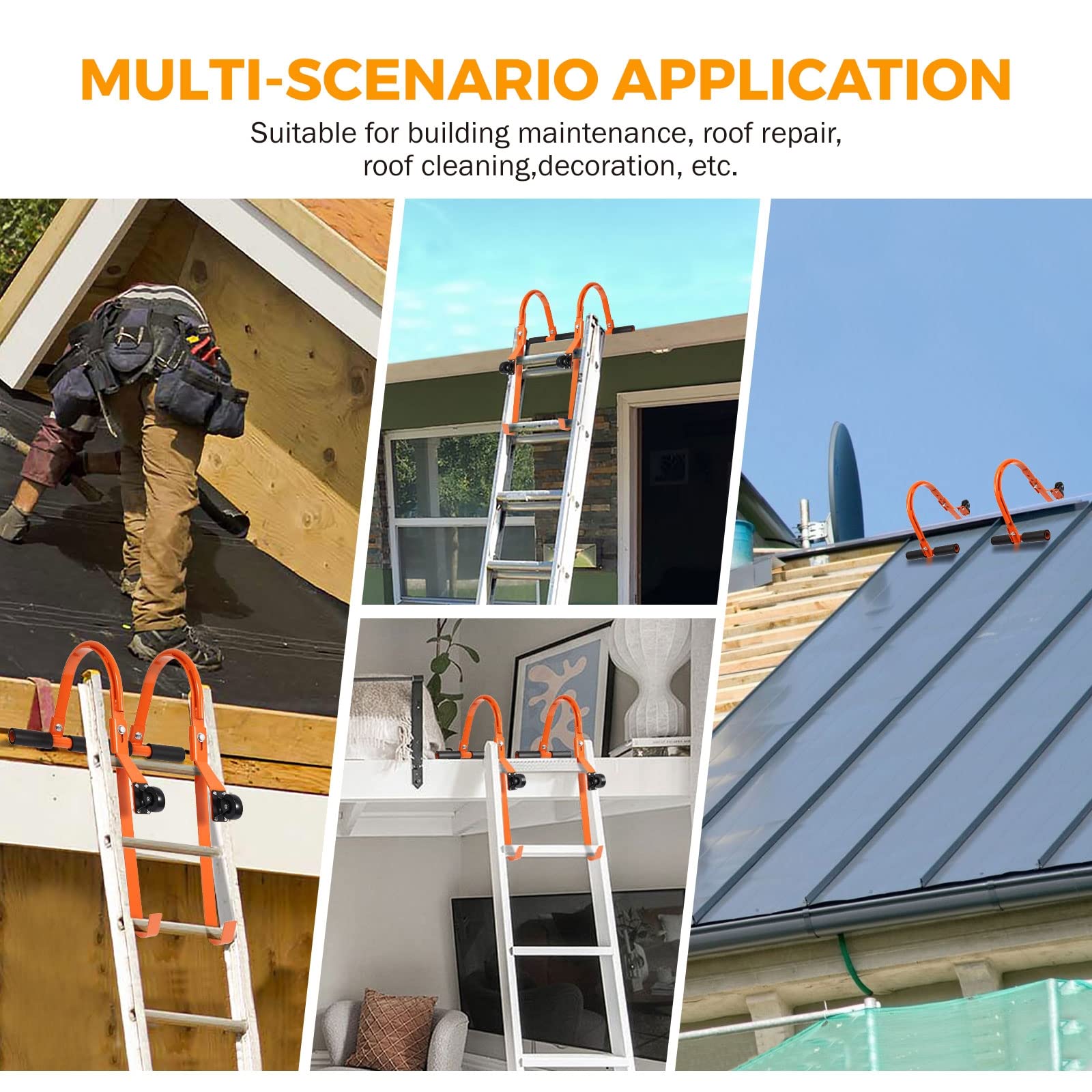 BEAMNOVA 2 Pack Ladder Roof Hook, Heavy Duty Ladder Stabilizer with Wheel Rubber Grip T-Bar for Damage Prevention Roof,500 lbs Weight Ratin,Safety and Fast Access Steep Roofs