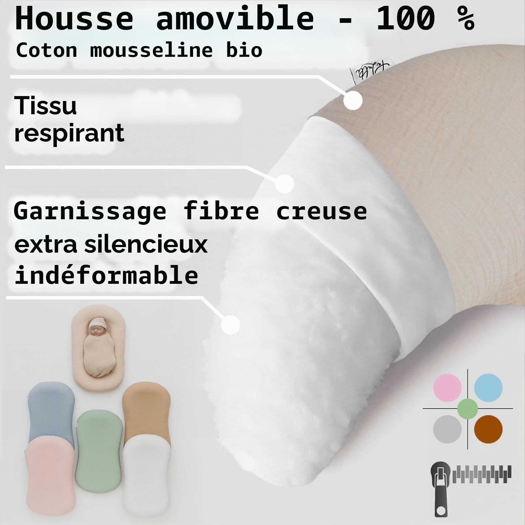 PaLulli® LuliNest - Nid pour bébé en coton bio avec housse amovible - Cocon douillet pour nouveau-né et nourrissons - Sûr, confortable et facile d'entretien