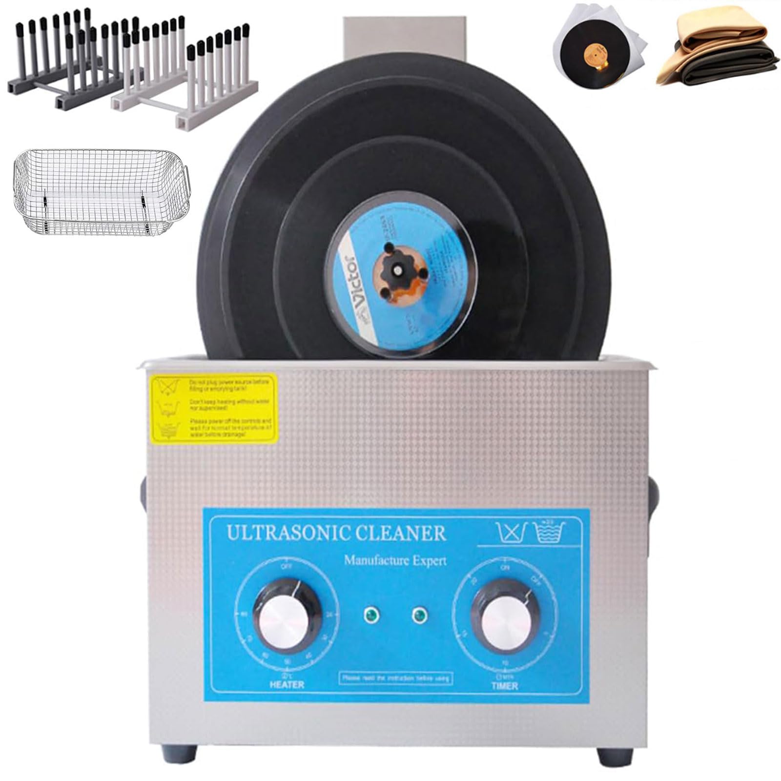 Macchina per la pulizia dei dischi in vinile, sistema di pulizia a ultrasuoni del disco da 6 litri con vibrazione a doppia frequenza per la pulizia di dischi e occhiali da 7-12 pollici, orologi