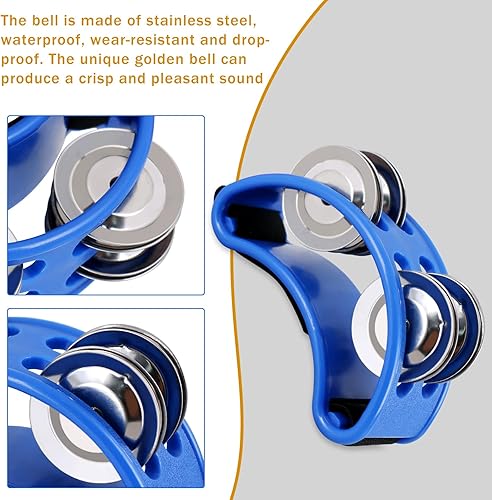 Miniatura 43 de EASTROCK Pandereta de percusión de pie, instrumento musical de percusión de pie con cascabeles de acero dorado para tocar guitarra de tambor, negro