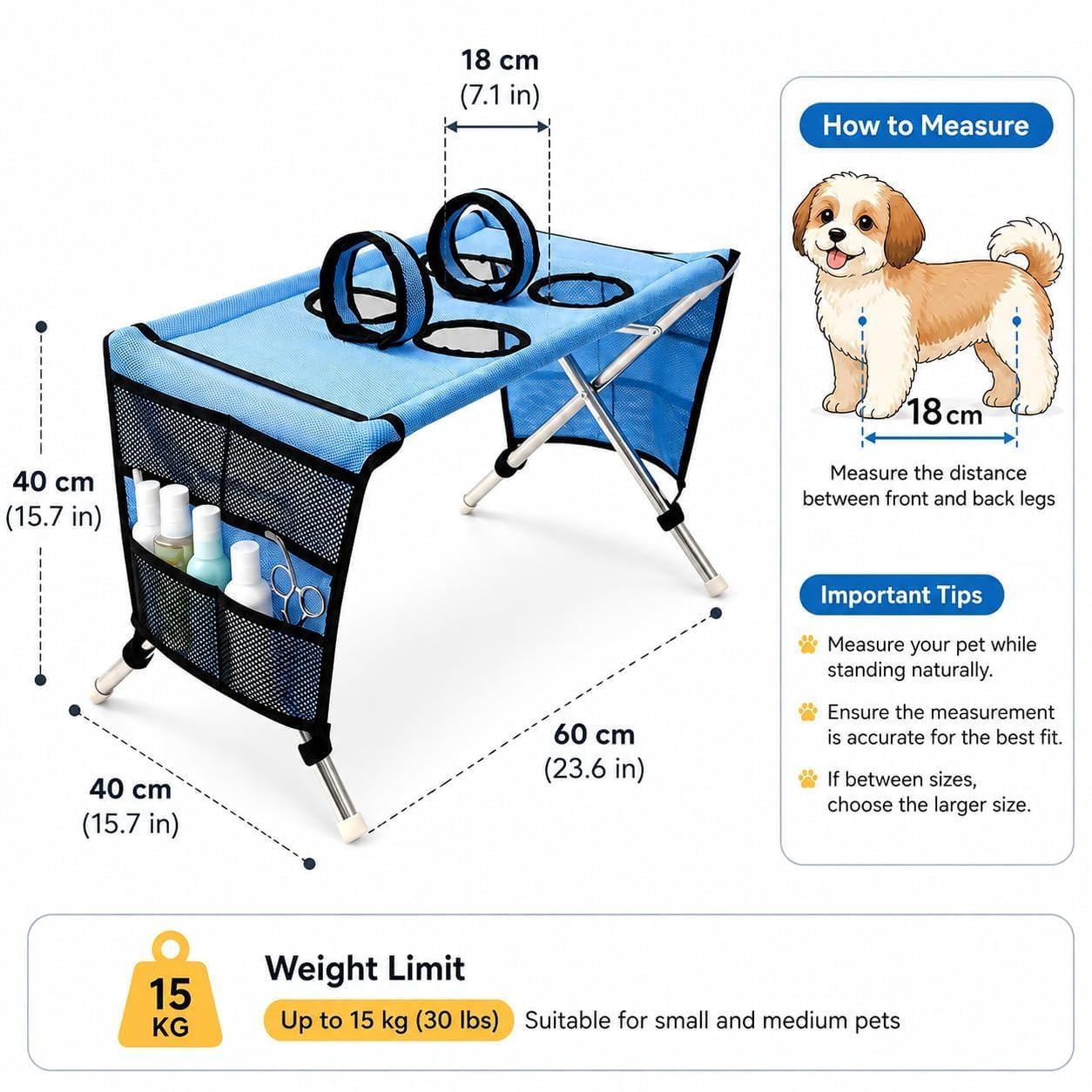 Foldable Pet Bathing Stand, 2-in-1 Dog Bath Holder with Breathable Mesh Sling and Adjustable Restraint Straps, Portable Grooming Bed for Small Dogs and Cats Washing, Nail Trimming，Black