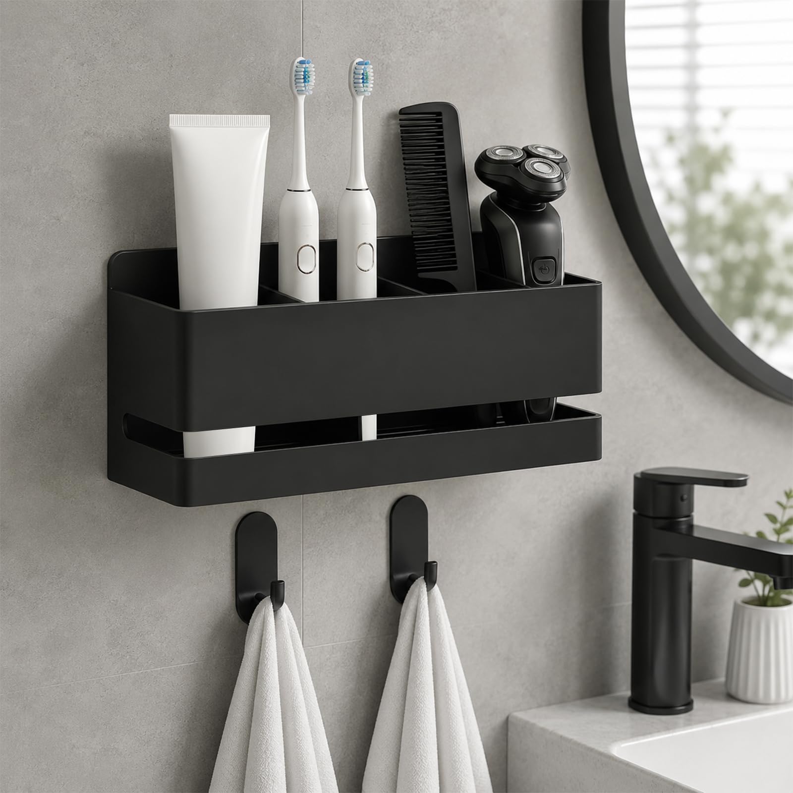 Yuaerbuo Black Electric Toothbrush Holder Wall Mounted Adhesive 3 Slot
