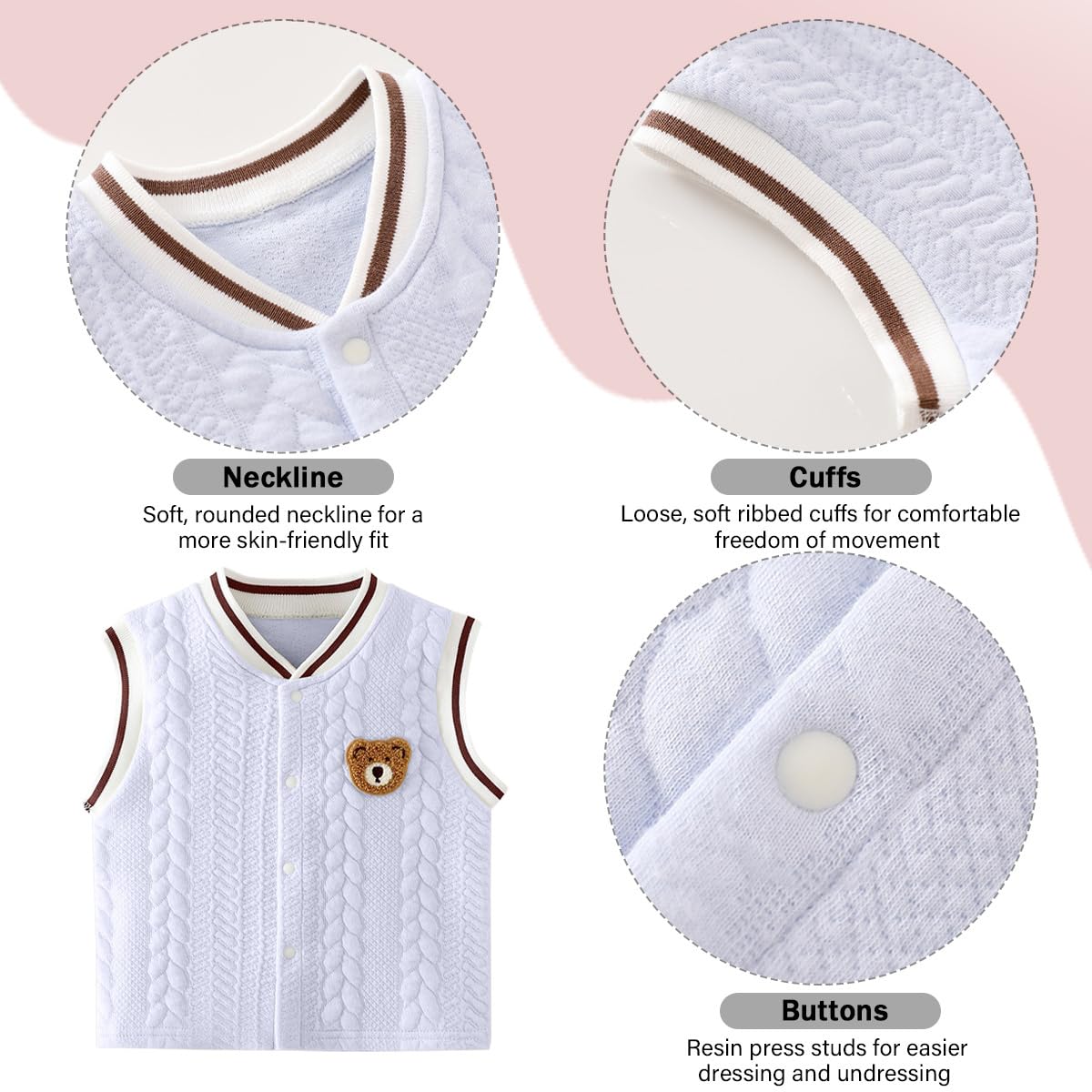 Gilet Rembourrés Sans Manches épais en Coton pour Bébé Garçon Filles, Lot de 2 Tout-petits Veste Matelassé d'hiver Gilet en peluche sans manches fille avec Motif Ours Brodé 6 mois -3 ans