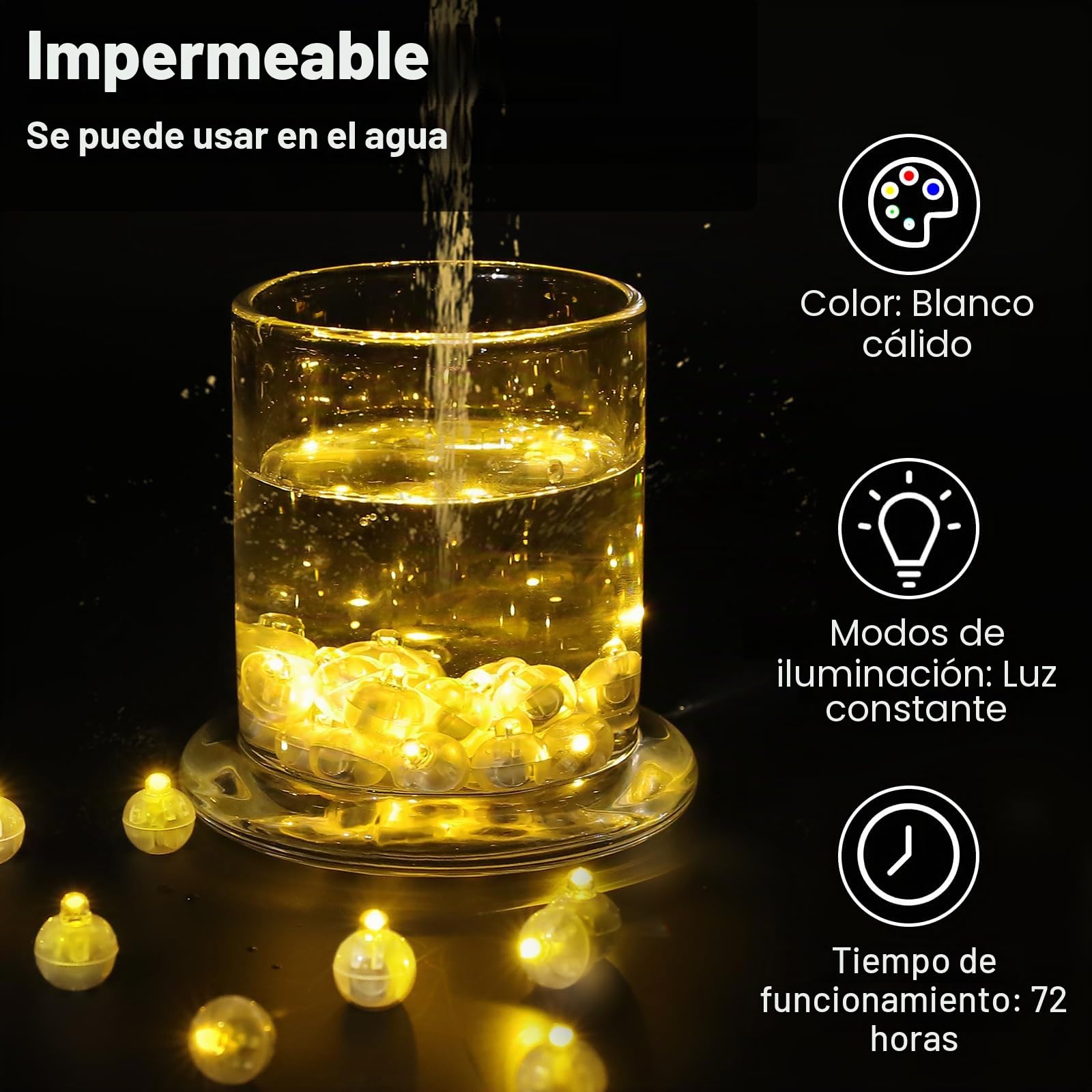 Phyooest Mini Luces LED para Globos, 50 Piezas, Redondas para Linternas de Papel, Navidad, Bodas, Cumpleaños, Halloween, Fiestas