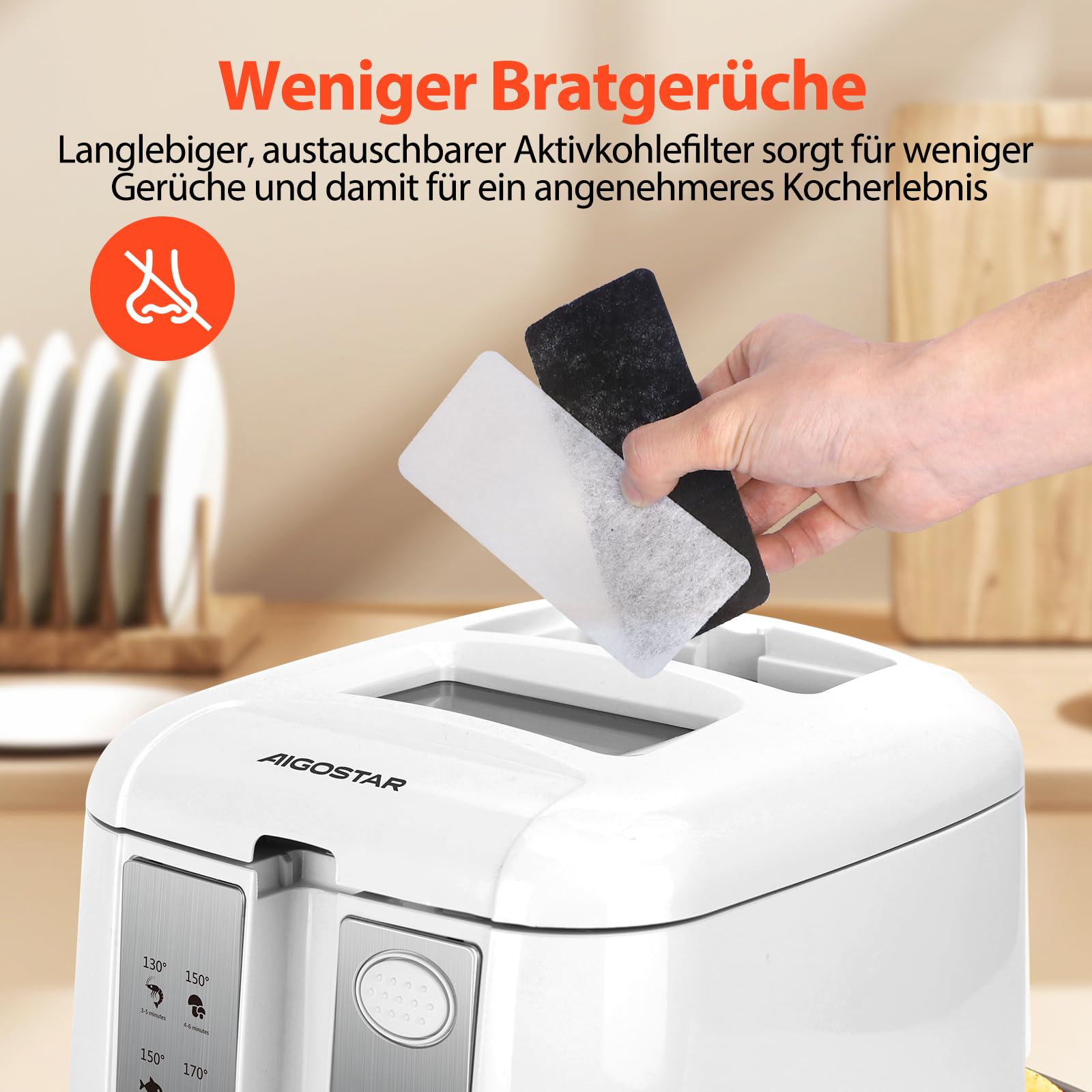 Aigostar Fritteuse mit öl 1650W, Fritteuse 2.5L für 1-2 Personen, Sichtfenster & Einstellbare Temperatur (130-190°C), Kontrollleuchte, Kompaktes Design, Antihaftbeschichtung, Weiß