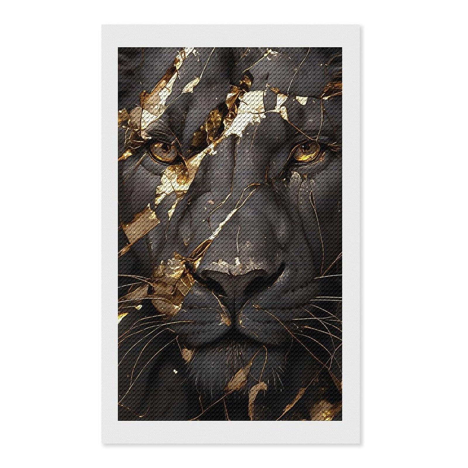 Junmoney Golden Lion Portrait(2) Diamond Art Kit 12"x20", for Beginners, Vintage Style Decor, Good for Quiet Evenings, Festive Craft Gift