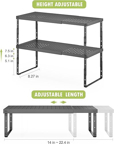 Miniatura 9 de Organizador de encimera de cocina expandible, organizador de estante de gabinete ajustable, estante apilable para encimera de cocina, estantes
