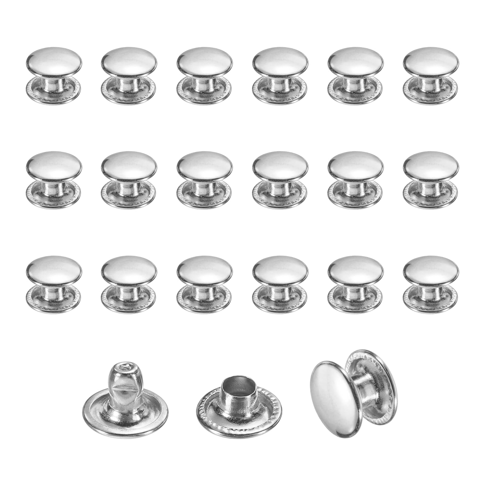 uxcell 50 Sets Leather Rivets, 8mm Double Cap Rivets, 6mm Height Tubular Metal Studs for Leather Craft Repair and Decoration DIY Clothes, Shoes, Belts, Silver-image-7