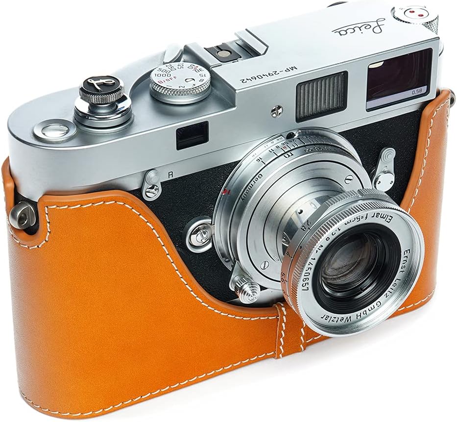 MP&M6 Case, BolinUS Handmade Genuine Real Leather Half Camera Case Bag Cover for Leica MP/M6/M4/M3/M2/M1/MDa (with Fast Film Processor) Film Camera (Yellow)