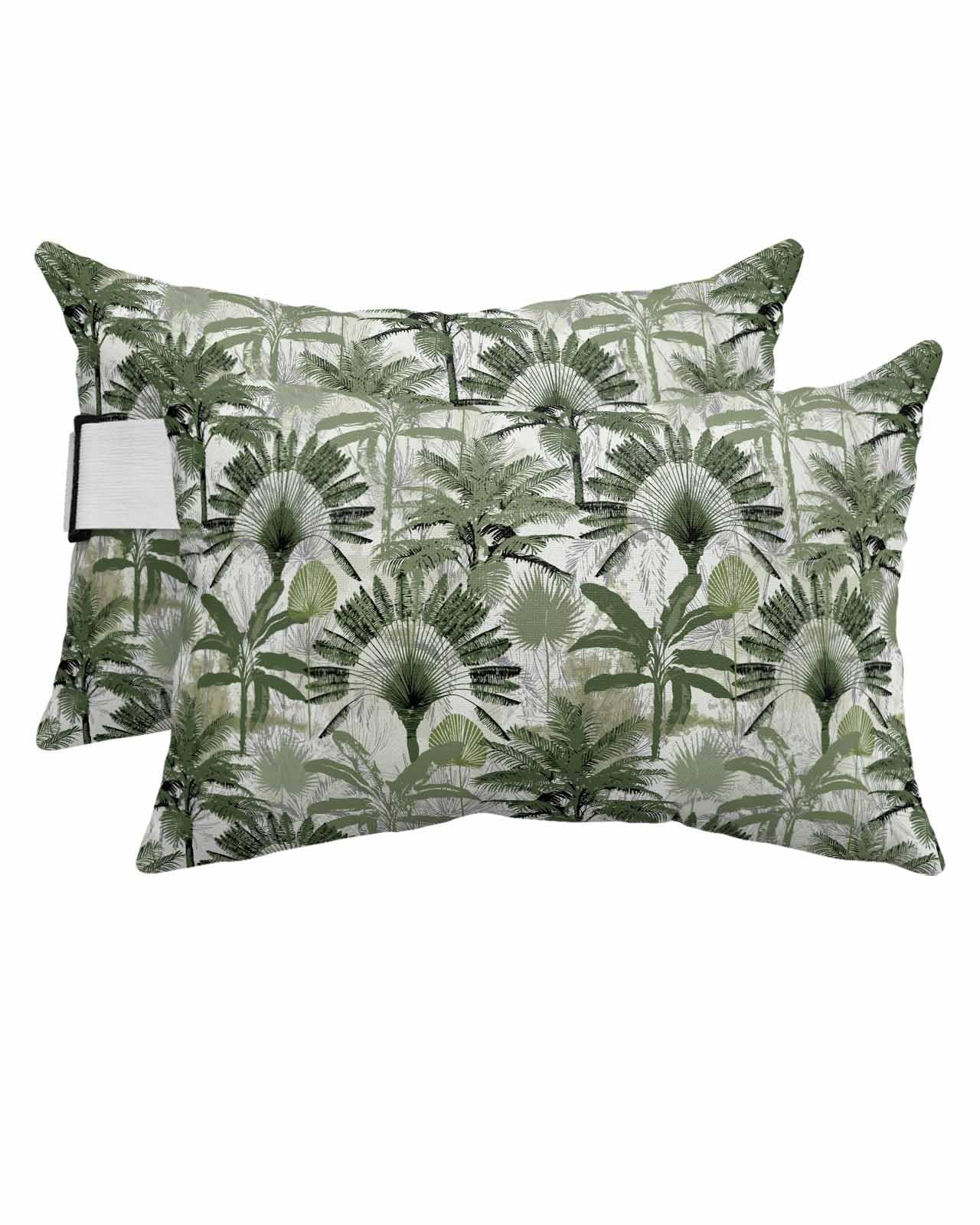 Green Tropical Leaf Outdoor Beach Chair Pillow Headrest for Chaise Lounge Chair, Recliner Head Pillow Waterproof Pillowcases with Elastic Band & Inserts 12x20(2 PCS) Palm Tree Summer Beach Botanical