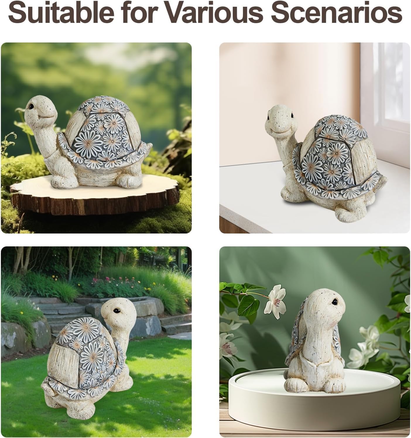 Artpaul Turtle Statue for Garden Decor Handcrafted Outdoor Vintage Turtle Sculpture with Floral Shell Lawn Ornaments Yard Decor Turtle Gift