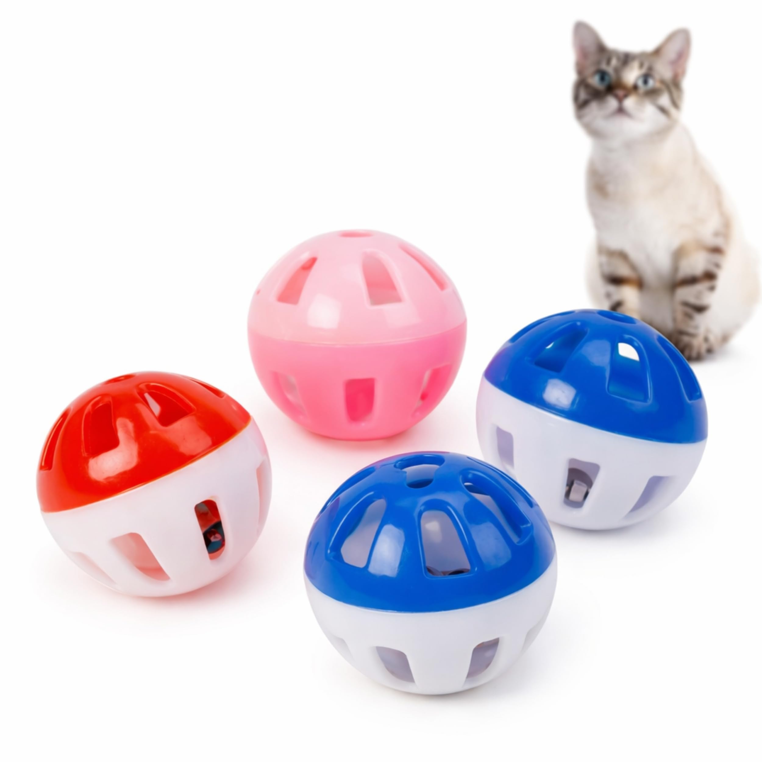 PARENCE - Set de 4 Pelotas de Juego para Gatos 4 cm – Juguetes Interactivos con Campana – Accesorio para Diversión y Ejercicio Gatito y Gato Adulto