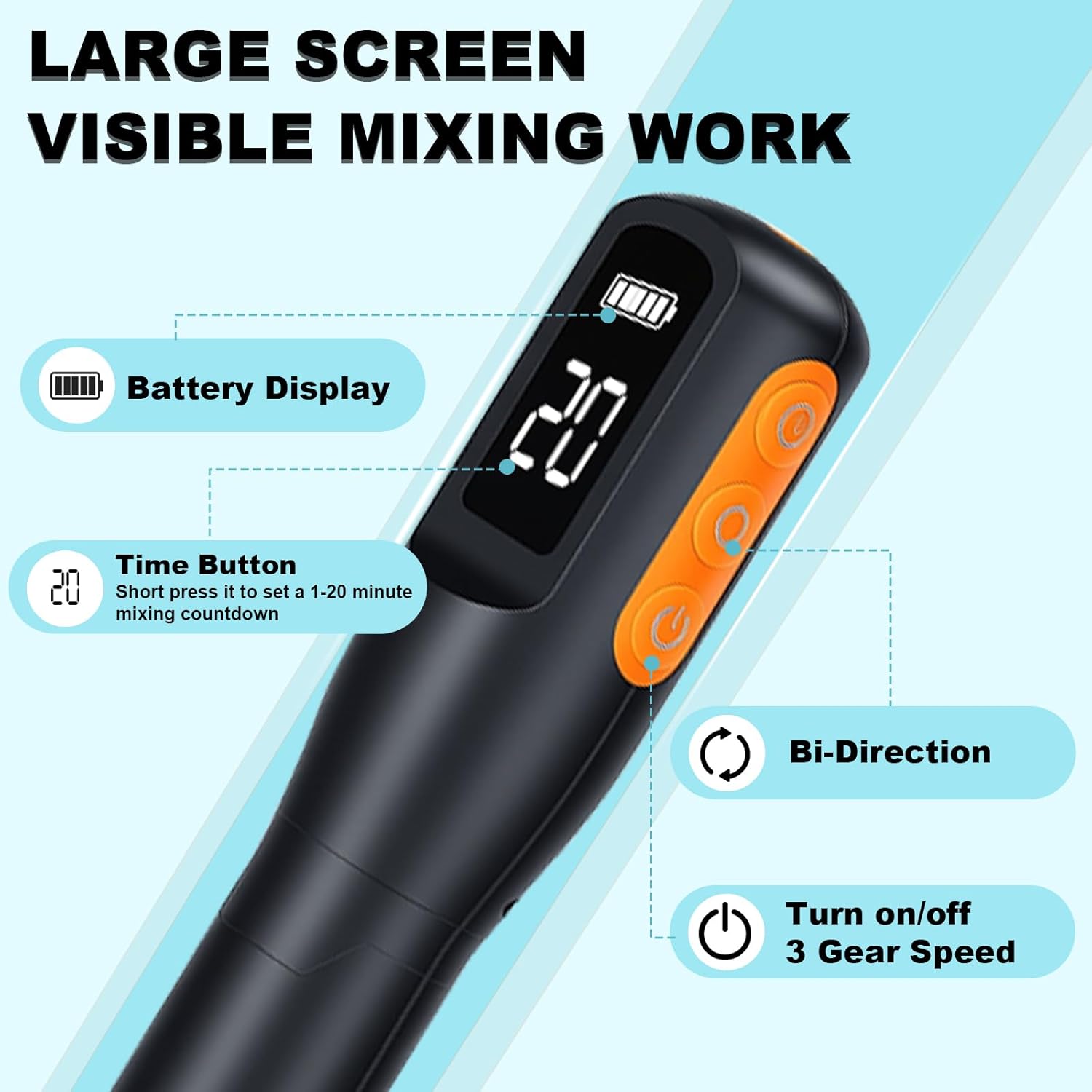 Keway Resin Mixer, 3 Speeds Epoxy Resin Supplies Electric - Smart Timer Mode Free Your Hands ＆ Minimize Bubbles, Epoxy Resin Mixing Tools with 4 Paddles for DIY Crafts, Jewelry Making, Paint, Silicone